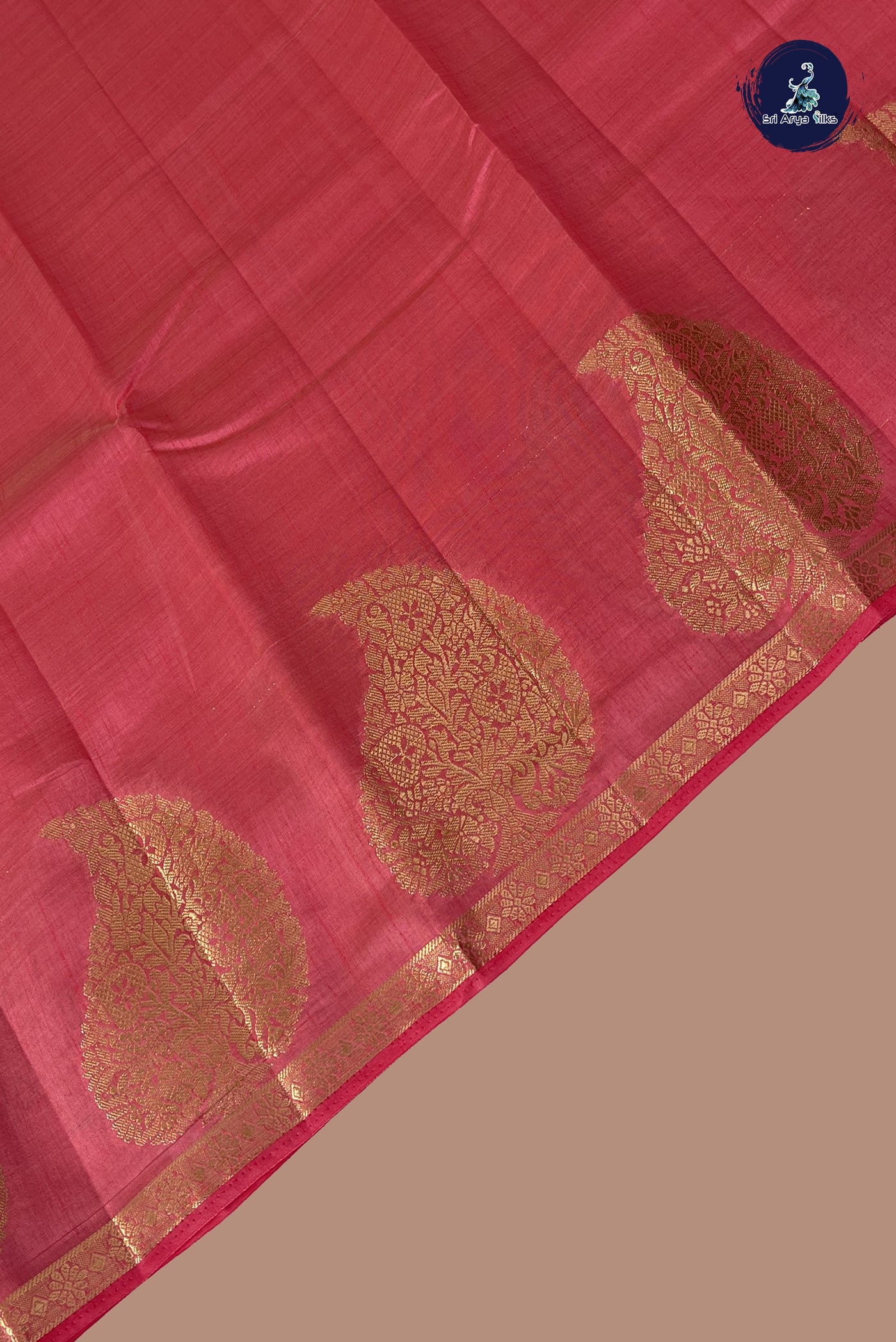 Pink Semi Tussar Saree With Plain Pattern