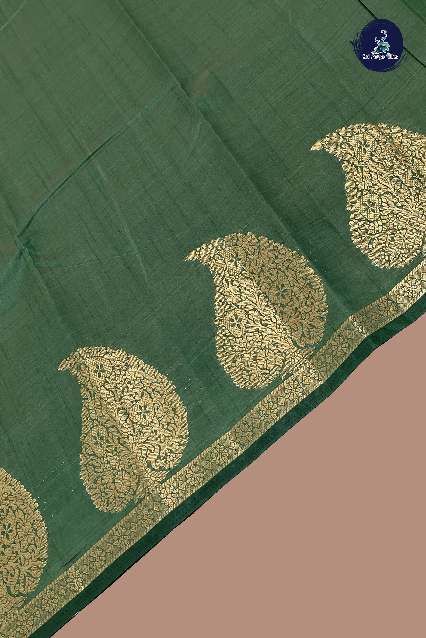 Dark Green Semi Tussar Saree With Plain Pattern