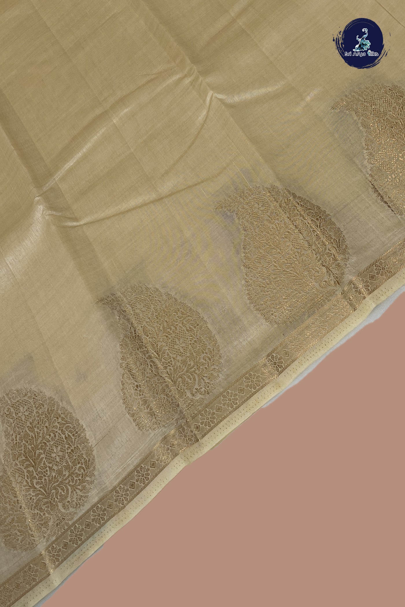 Fawn Semi Tussar Saree With Plain Pattern
