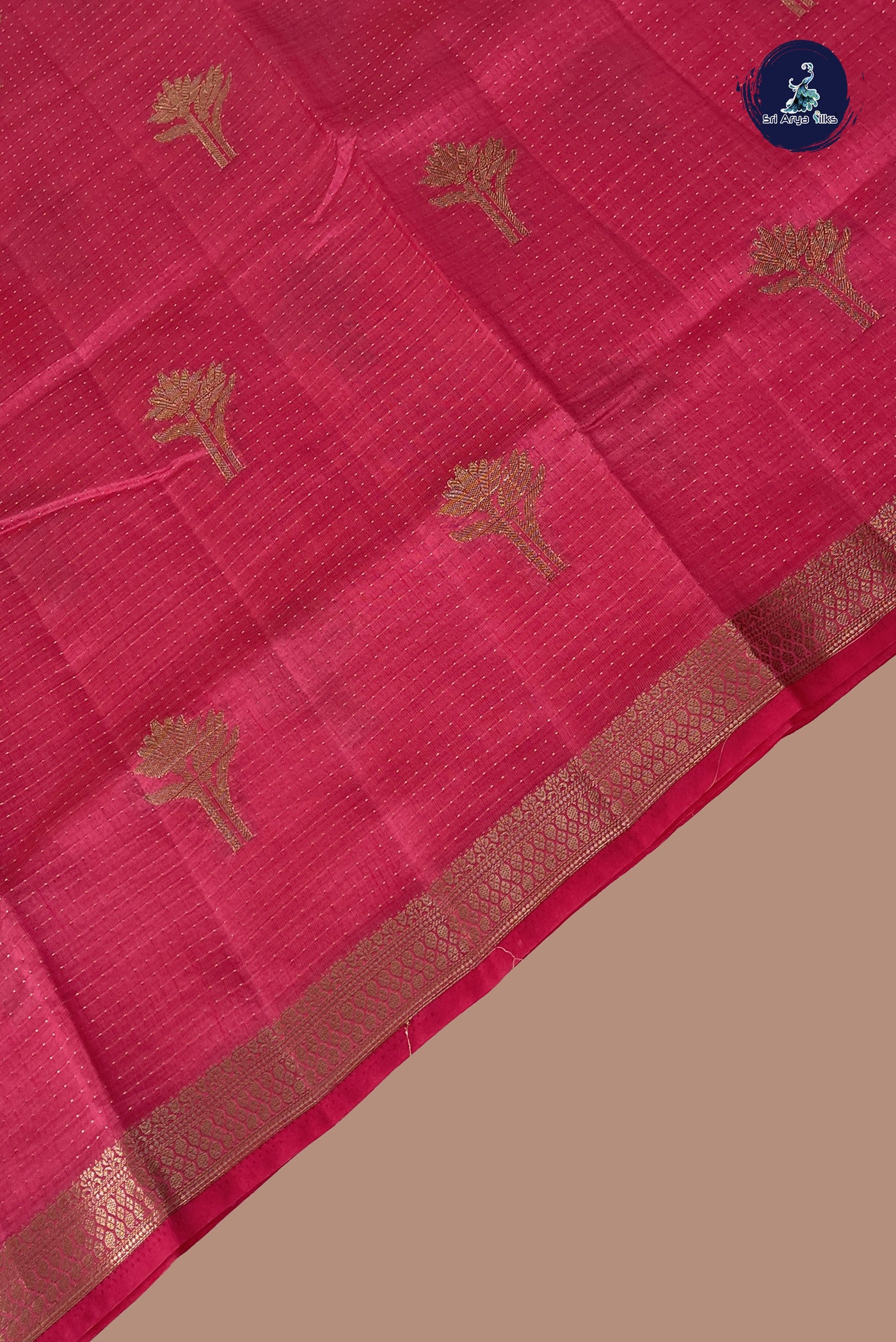 Dark Pink Semi Tussar Saree With Zari Buttas Pattern