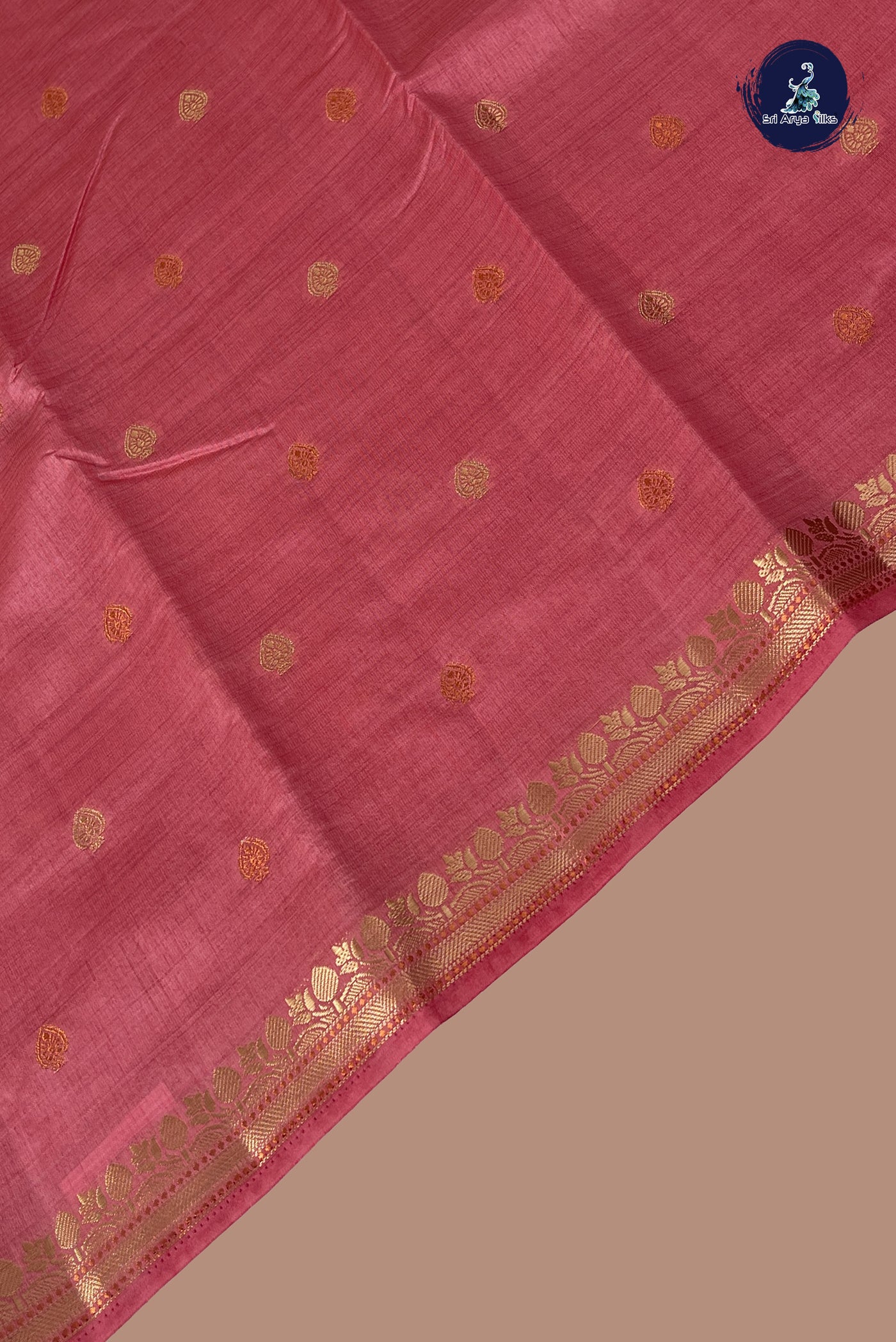 Pink Semi Tussar Saree With Zari Buttas Pattern