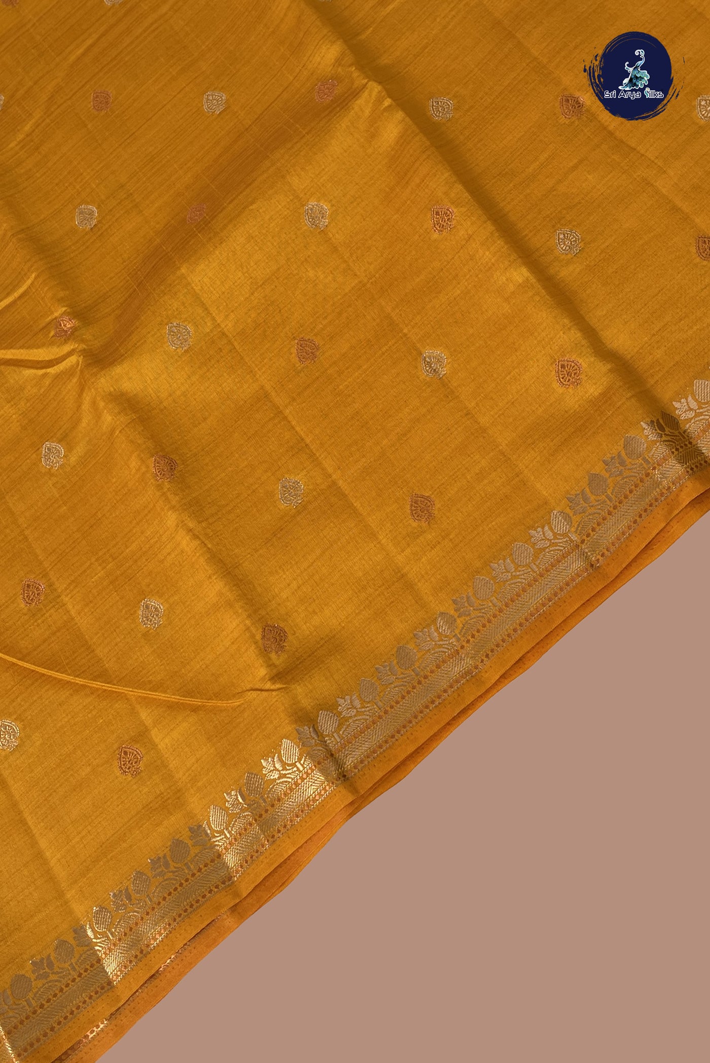 Mustard Yellow Semi Tussar Saree With Zari Buttas Pattern