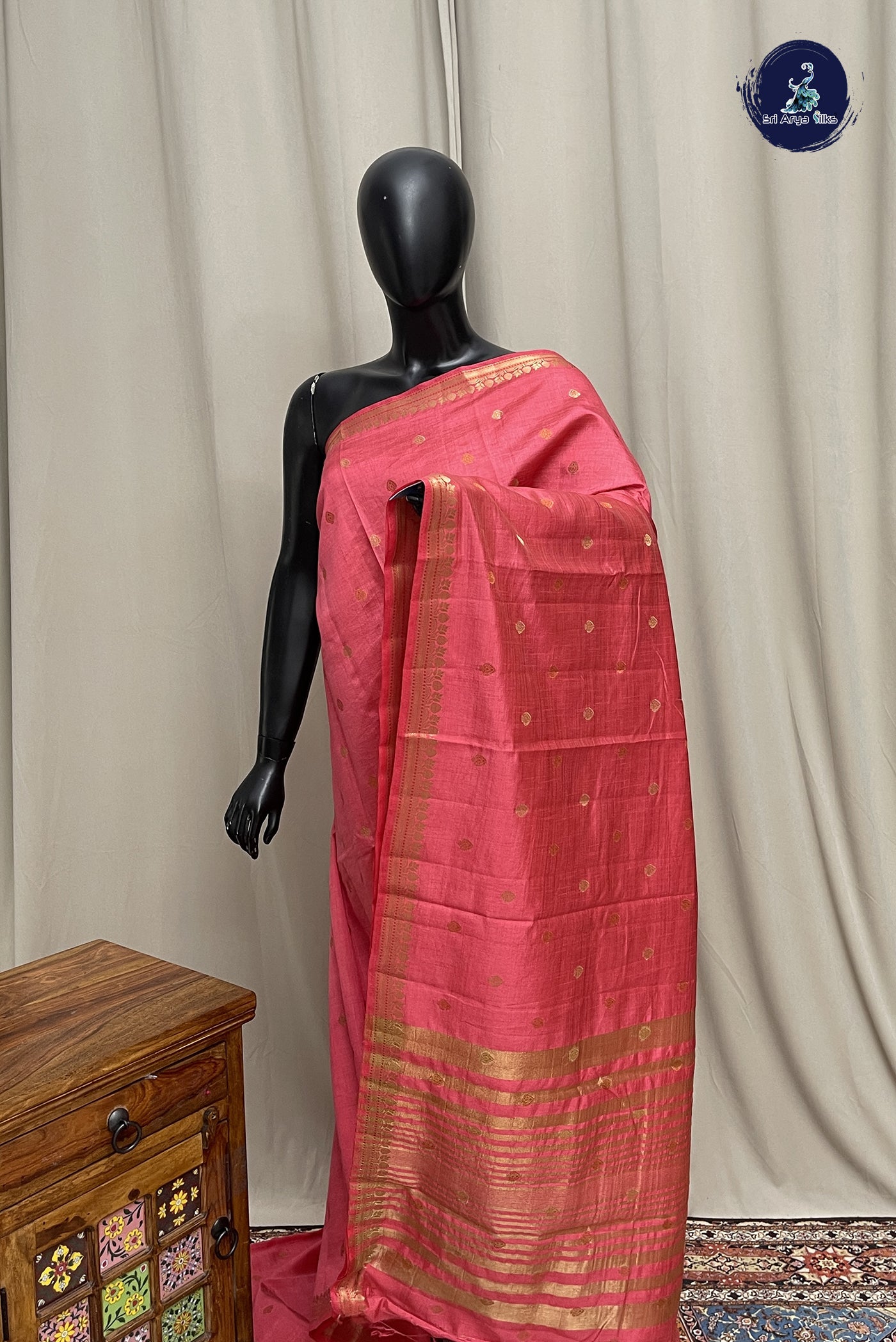 Pink Semi Tussar Saree With Zari Buttas Pattern