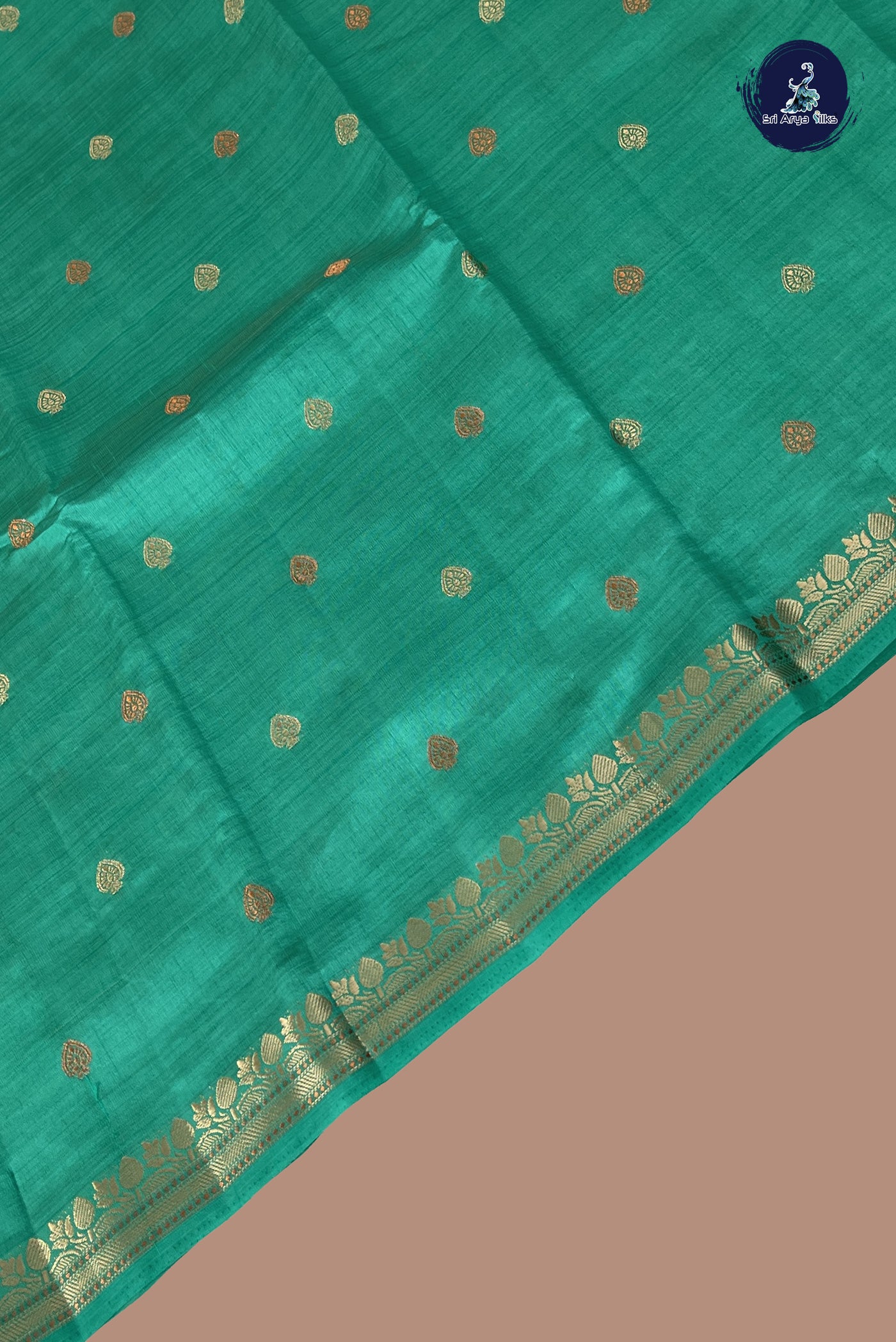 Green Semi Tussar Saree With Zari Buttas Pattern