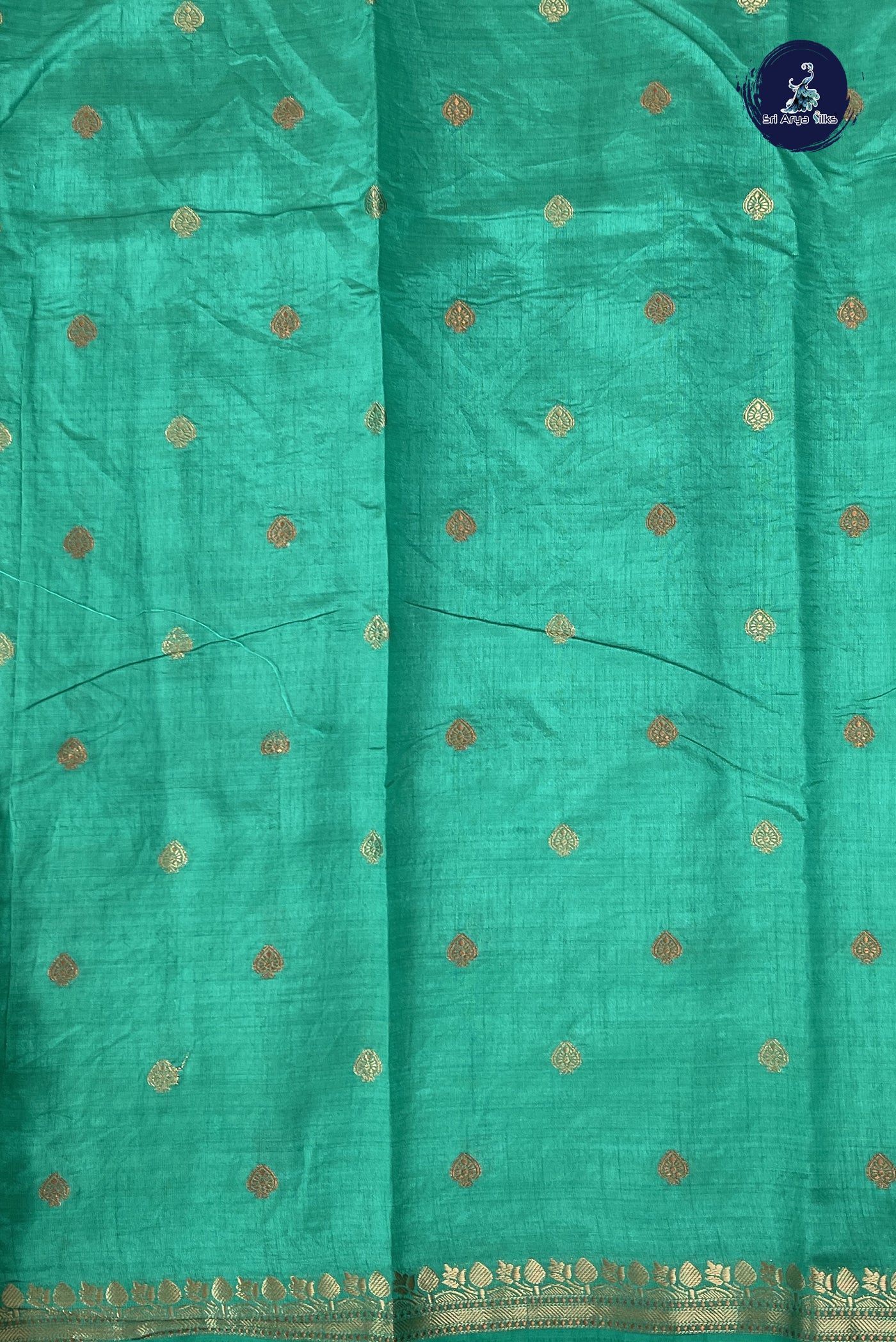 Green Semi Tussar Saree With Zari Buttas Pattern