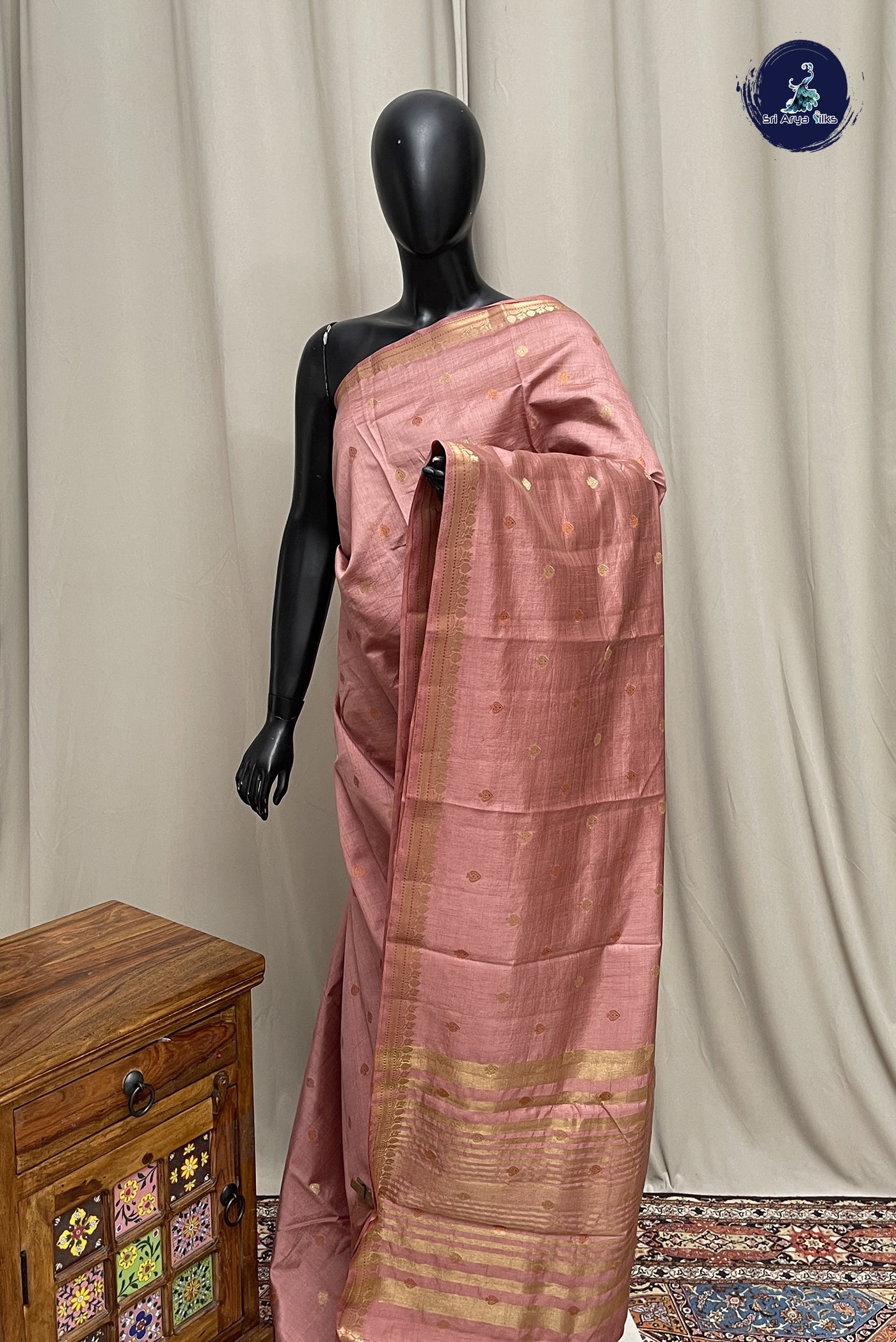 Pastel Shade Semi Tussar Saree With Zari Buttas Pattern