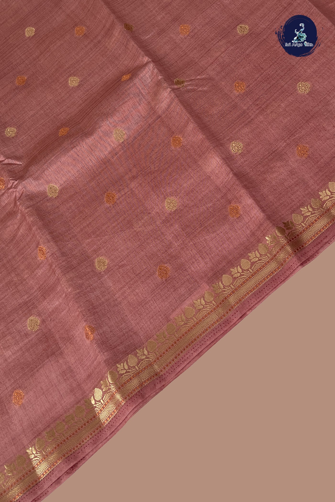 Pastel Shade Semi Tussar Saree With Zari Buttas Pattern