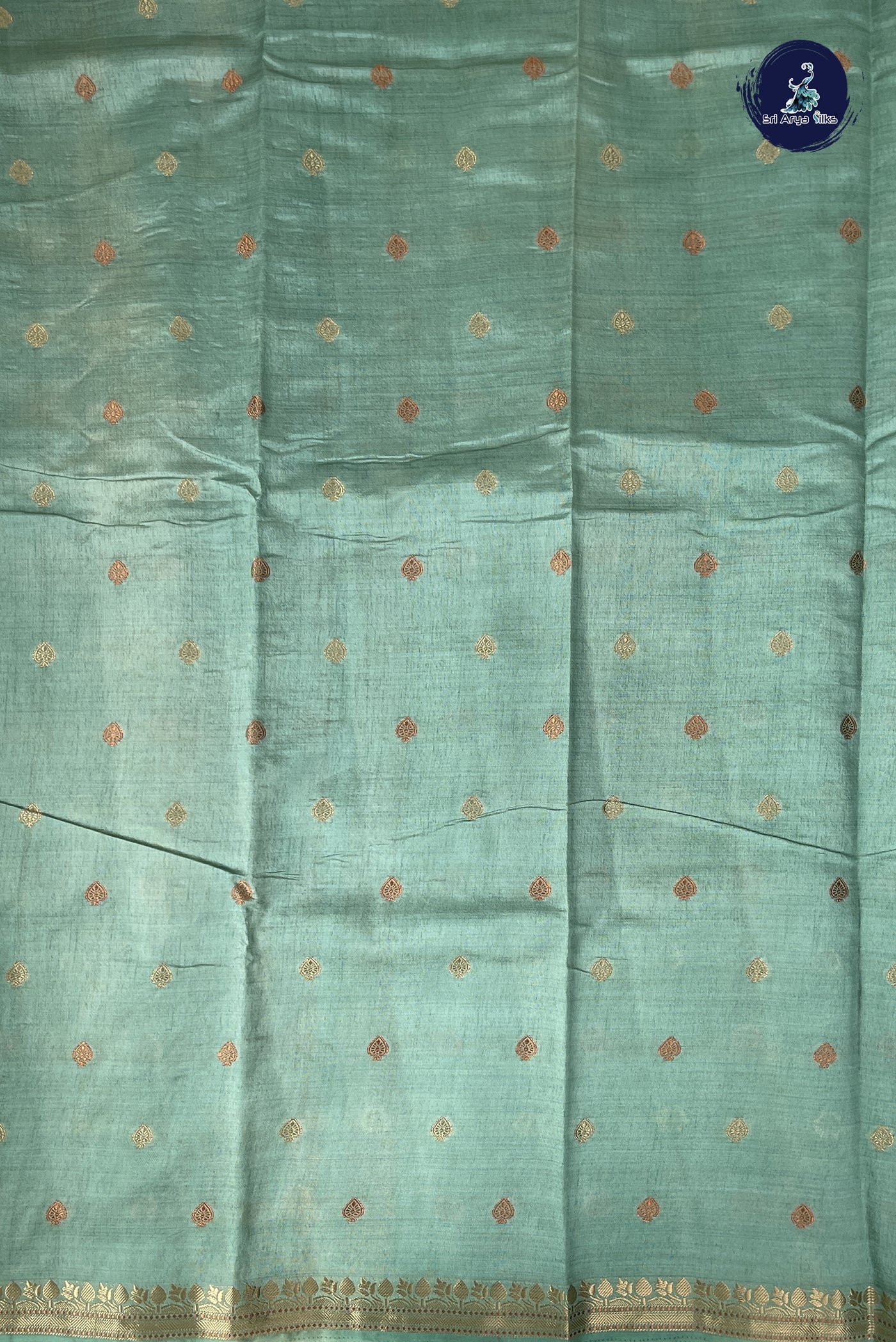 Pastel Green Semi Tussar Saree With Zari Buttas Pattern