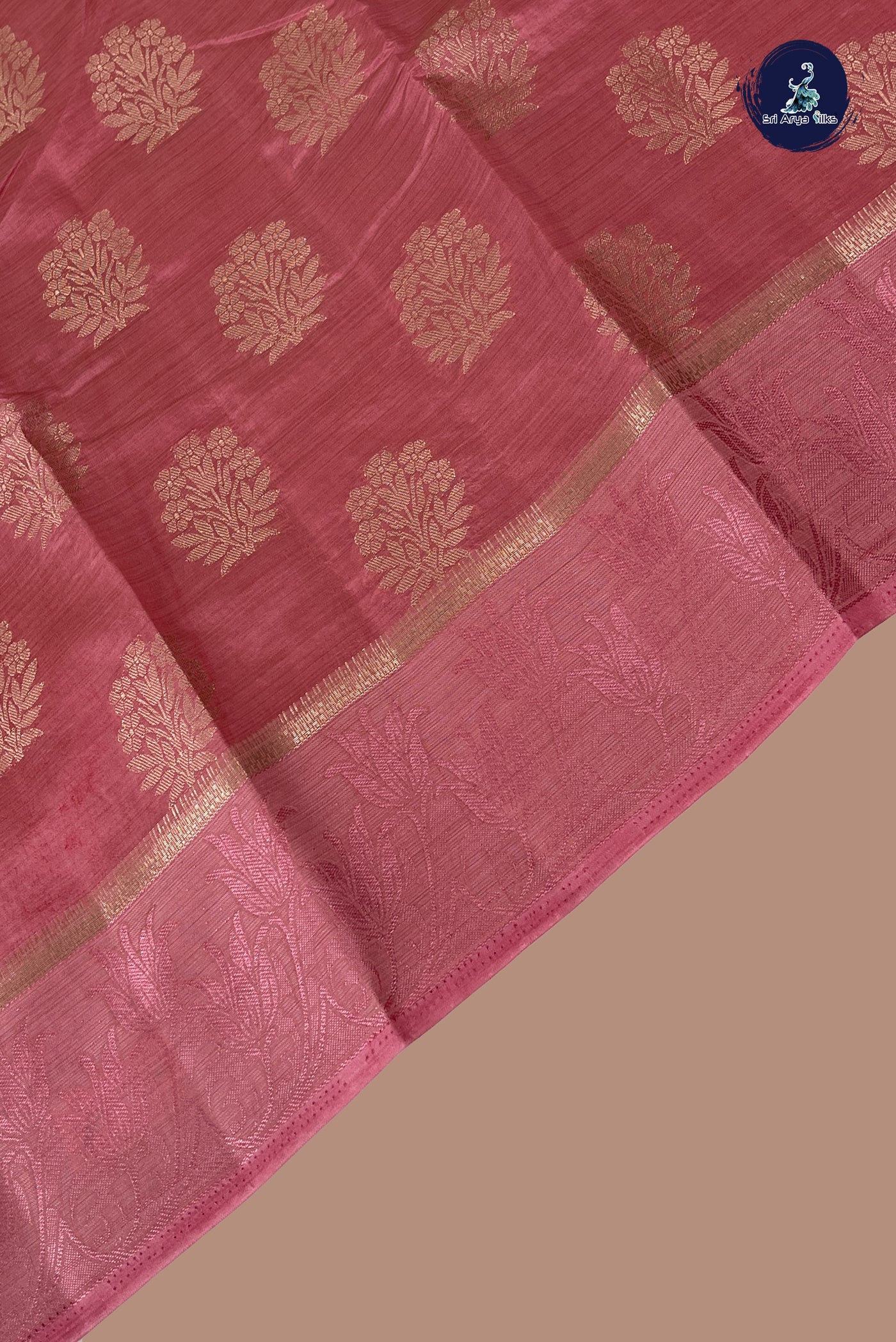 Pink Semi Tussar Saree With Zari Buttas Pattern