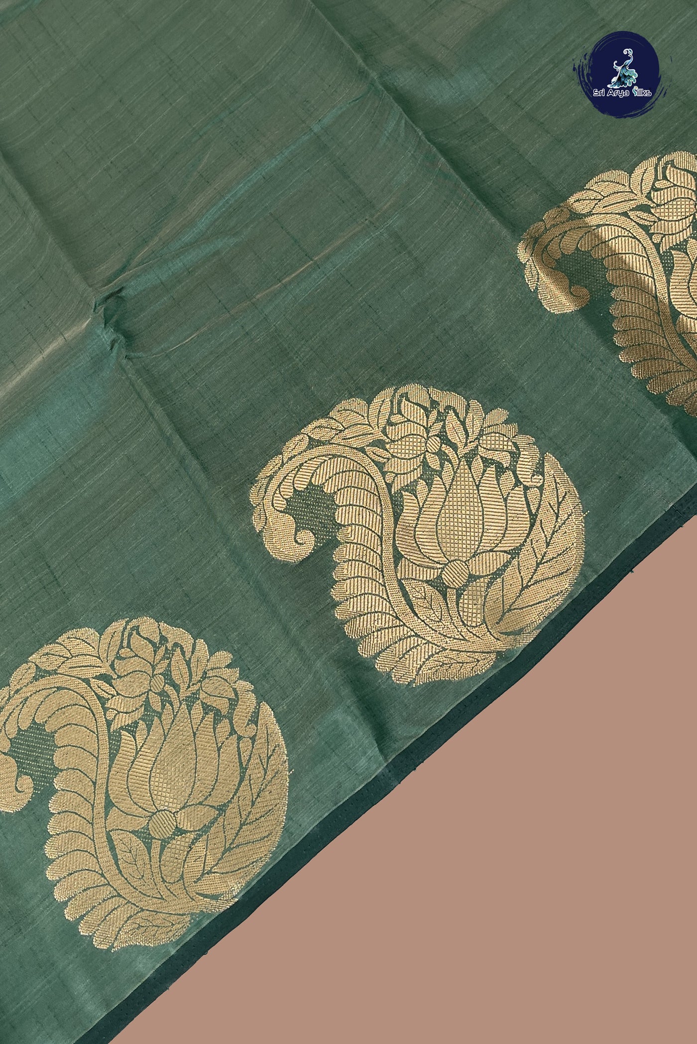 Dark Green Semi Tussar Saree With Plain Pattern