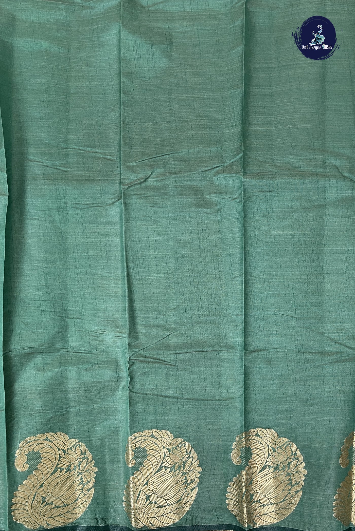 Dark Green Semi Tussar Saree With Plain Pattern