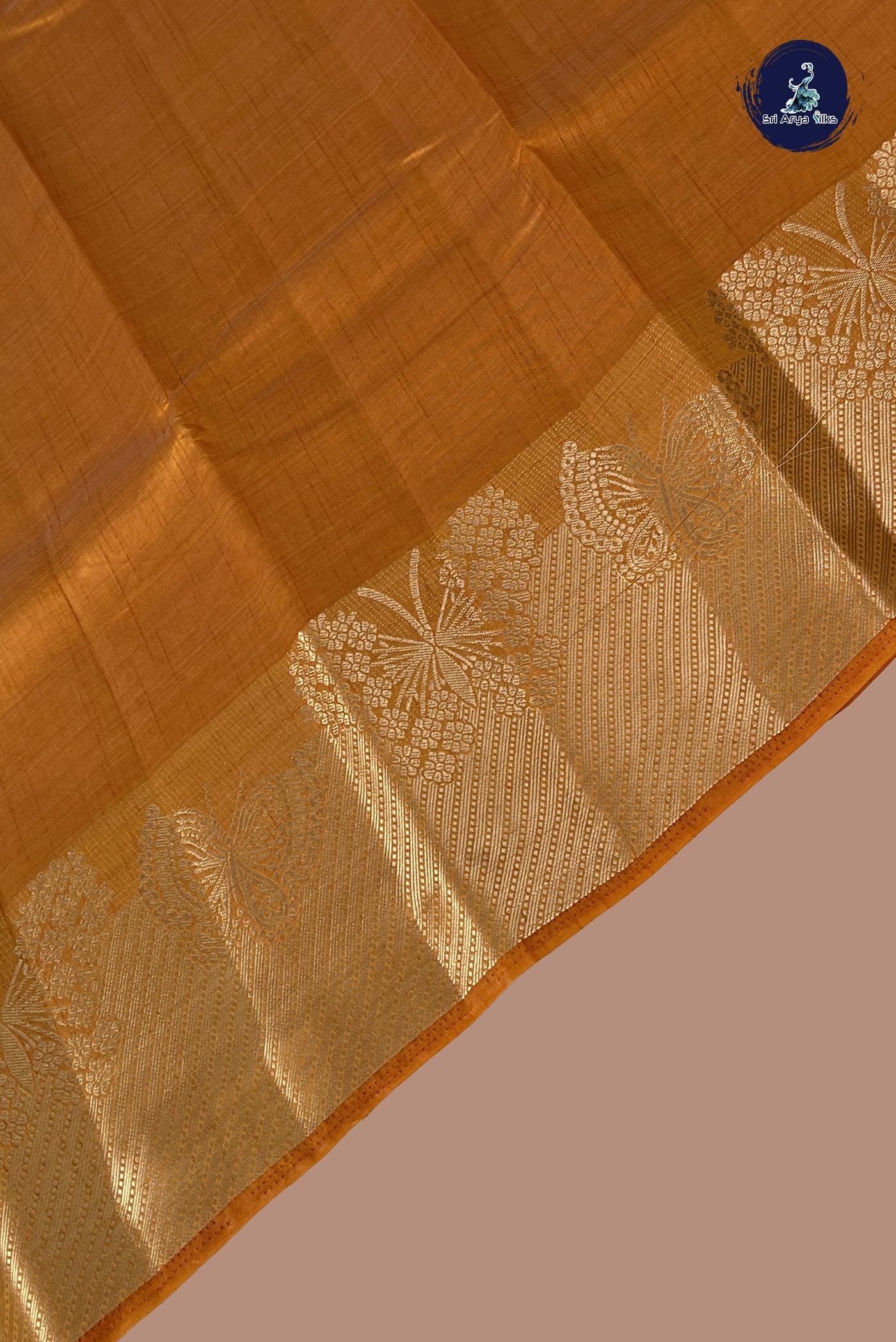 Mustard Yellow Semi Tussar Saree With Plain Pattern