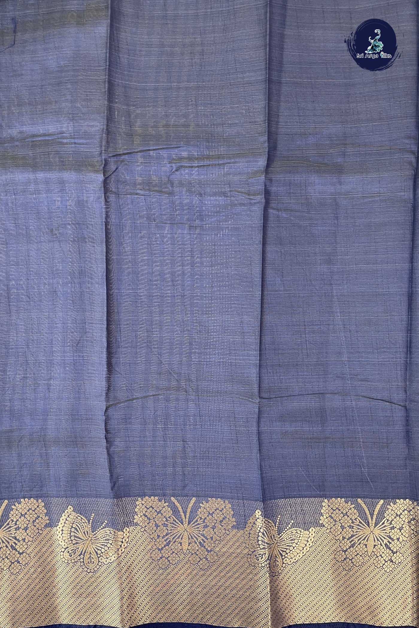 Greyish Blue Semi Tussar Saree With Plain Pattern