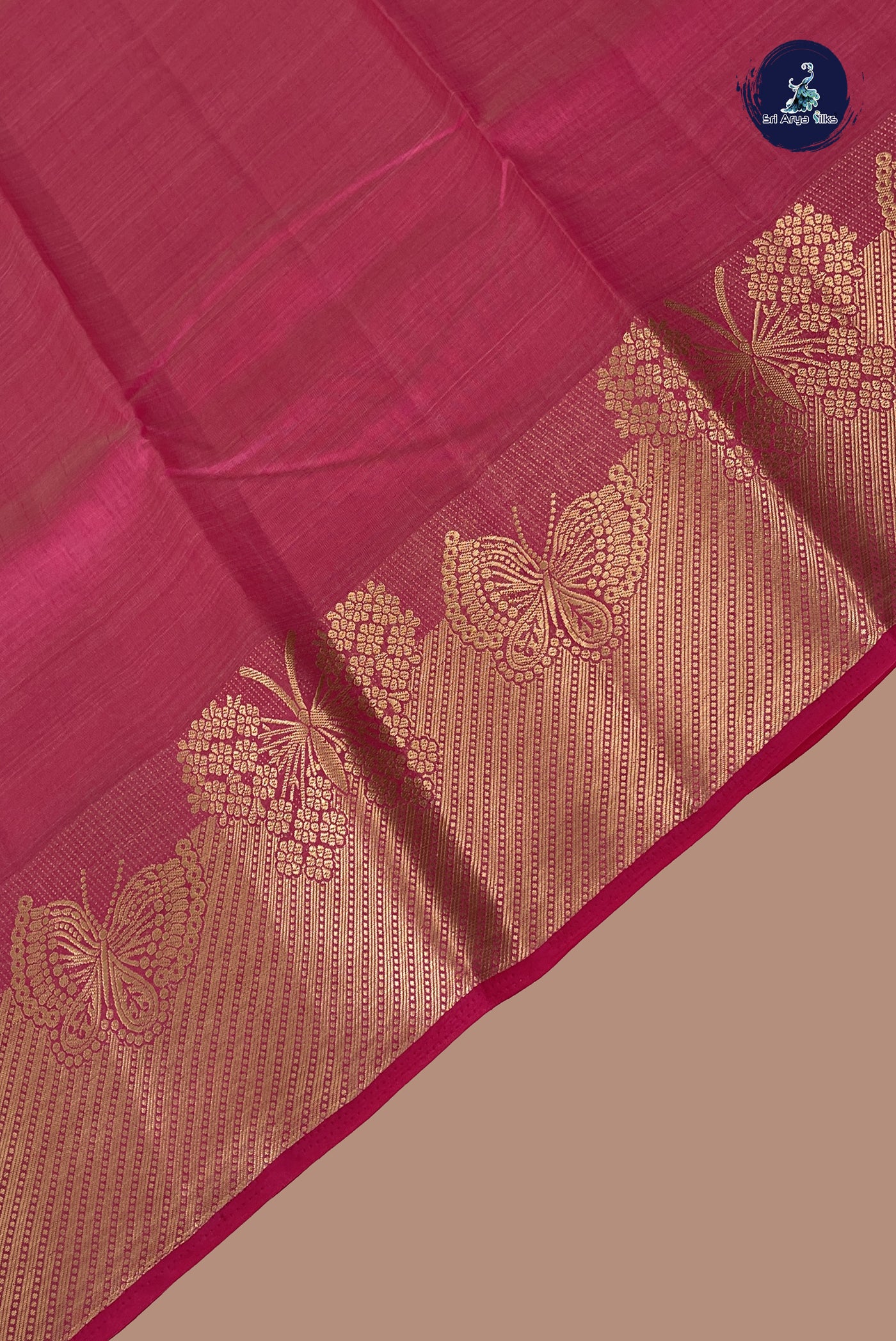 Dark Pink Semi Tussar Saree With Plain Pattern