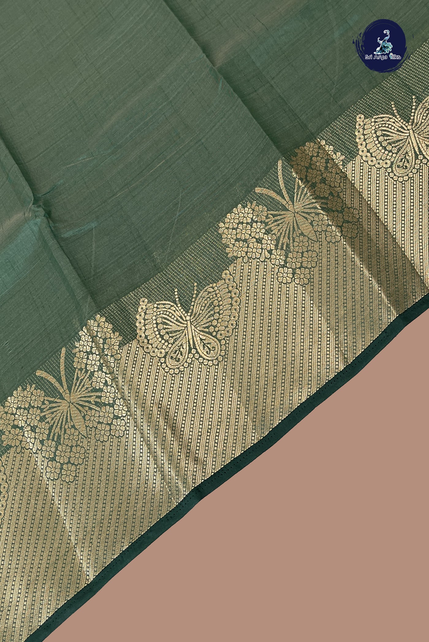 Dark Green Semi Tussar Saree With Plain Pattern