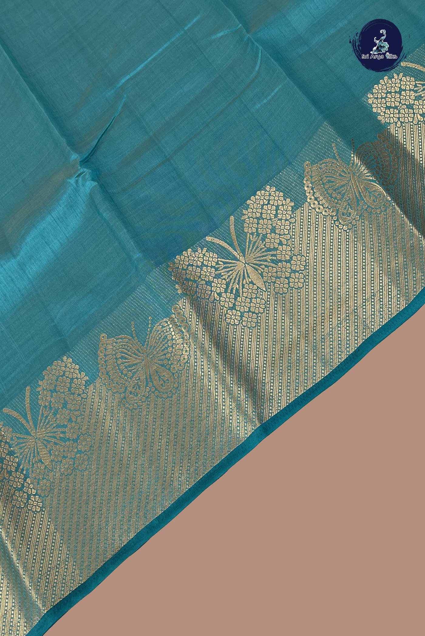 Teal Semi Tussar Saree With Plain Pattern