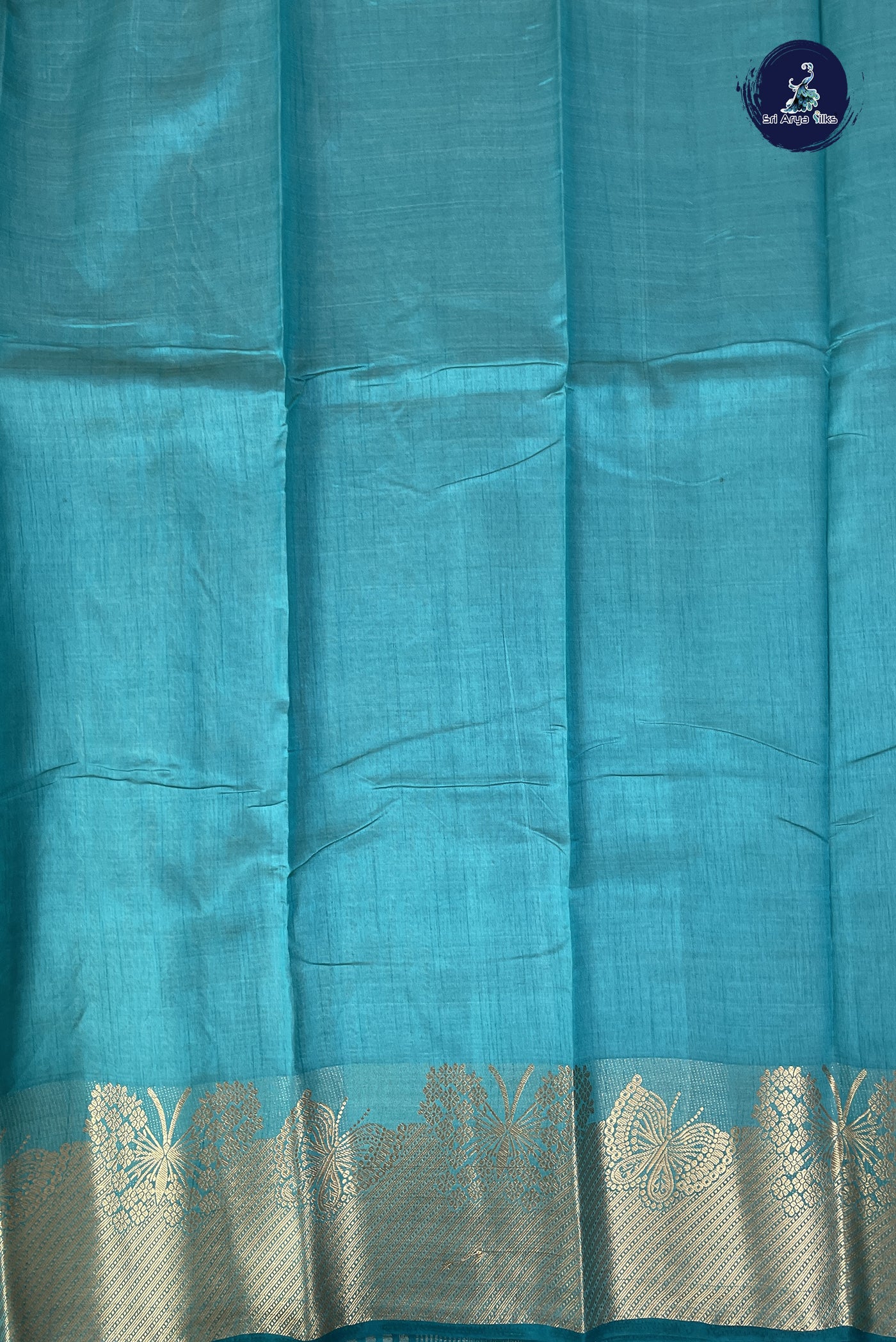 Teal Semi Tussar Saree With Plain Pattern