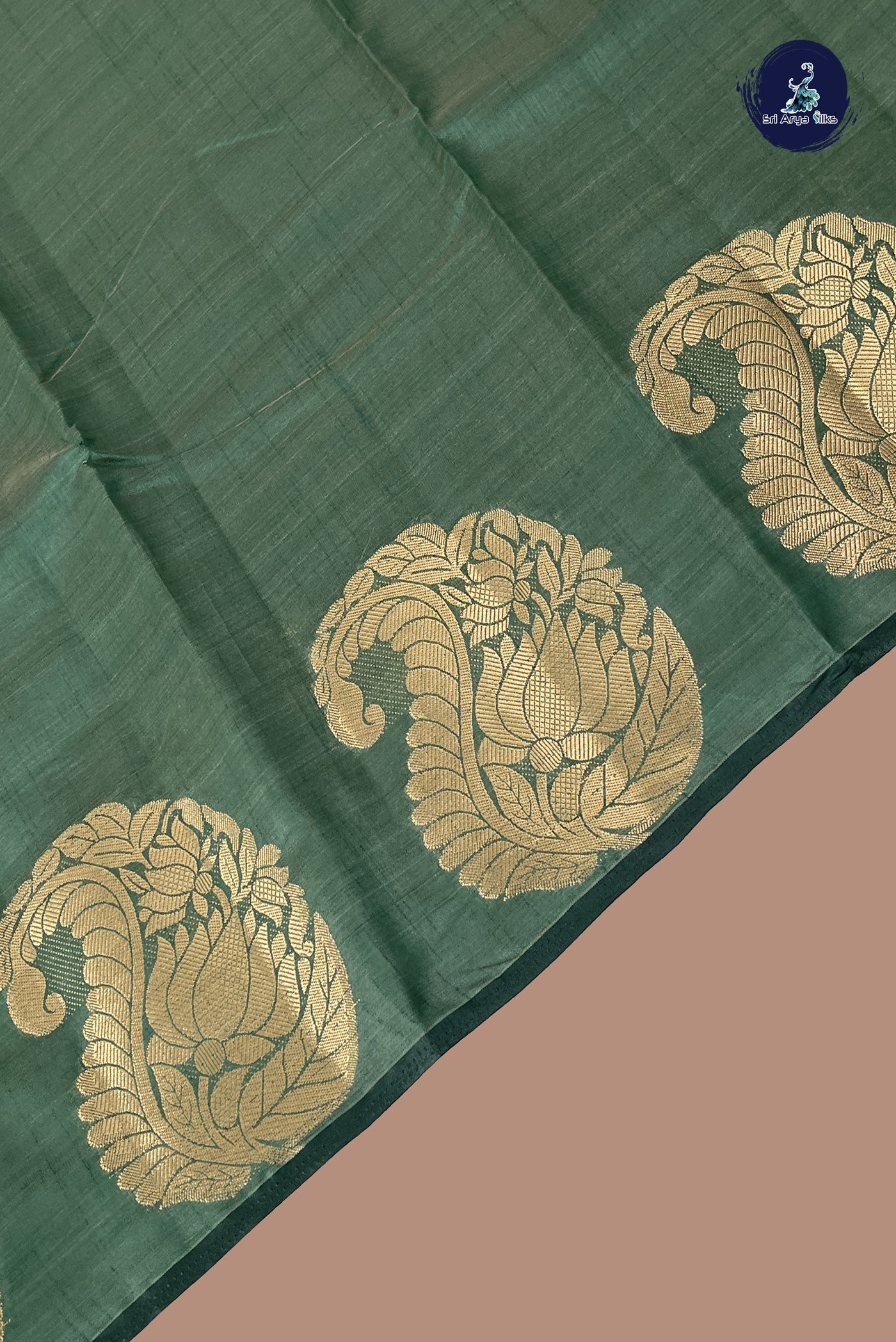 Dark Green Semi Tussar Saree With Plain Pattern
