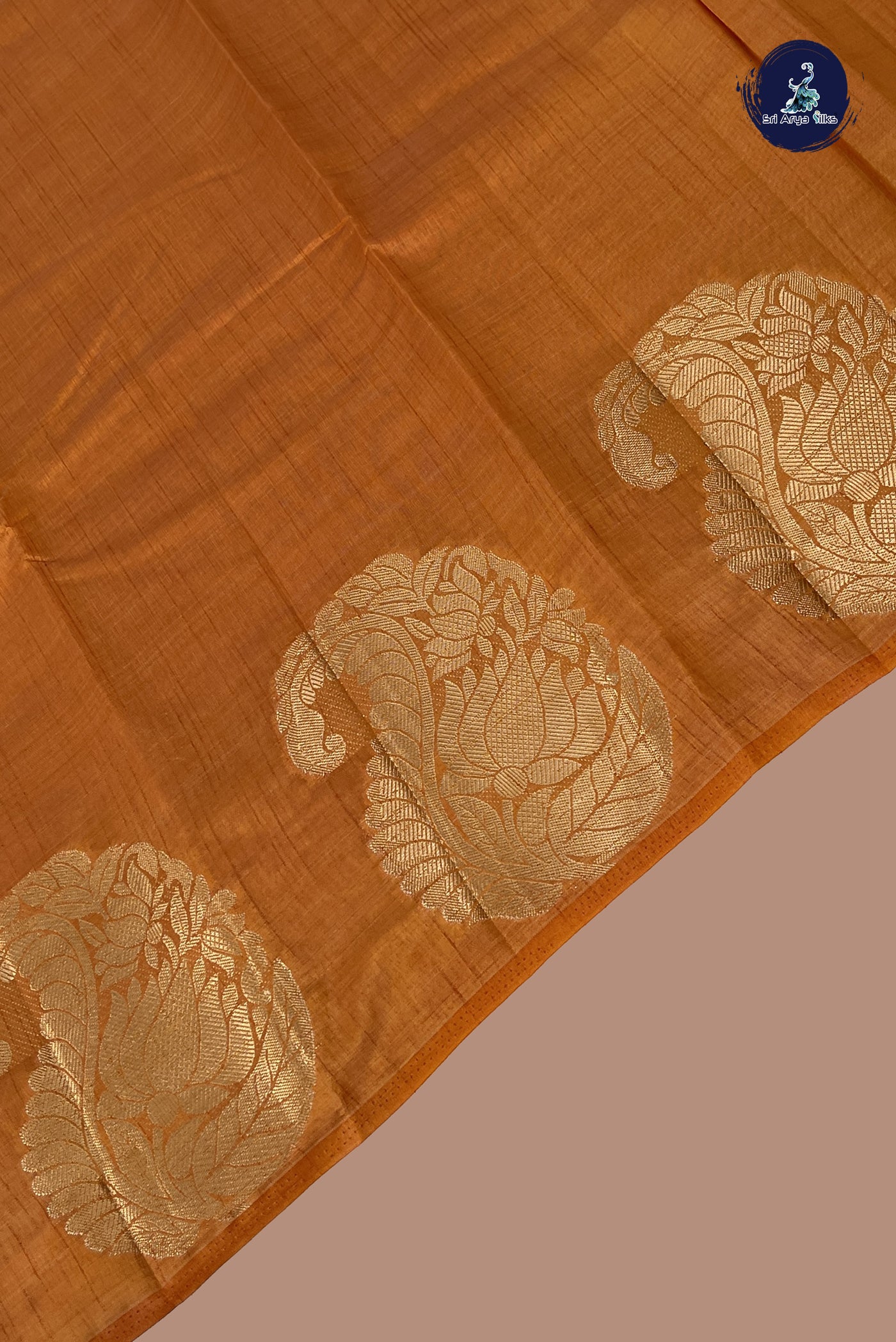 Golden Mustard Semi Tussar Saree With Plain Pattern