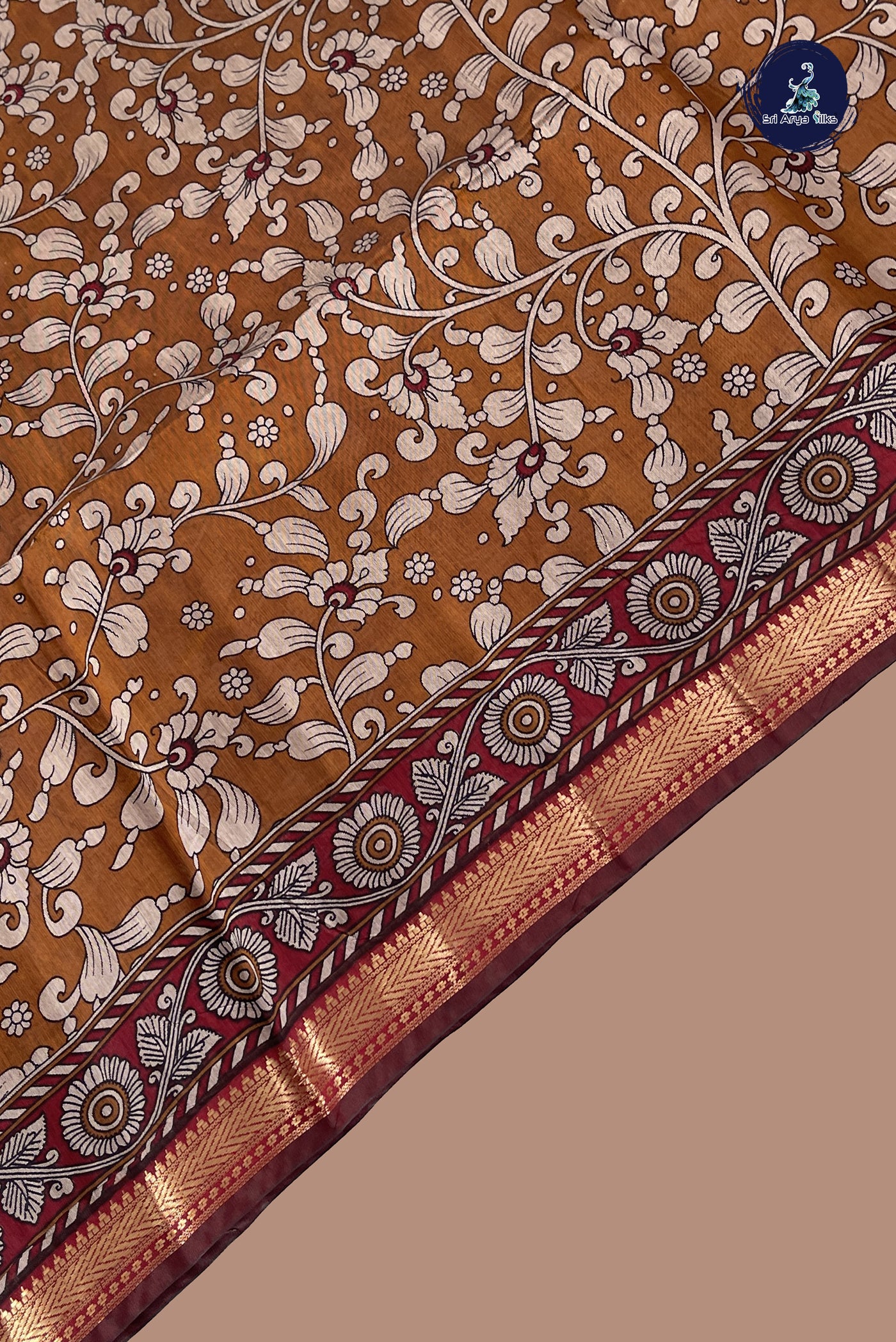 Mustard Yellow Chanderi Silk Cotton Saree With Printed Pattern