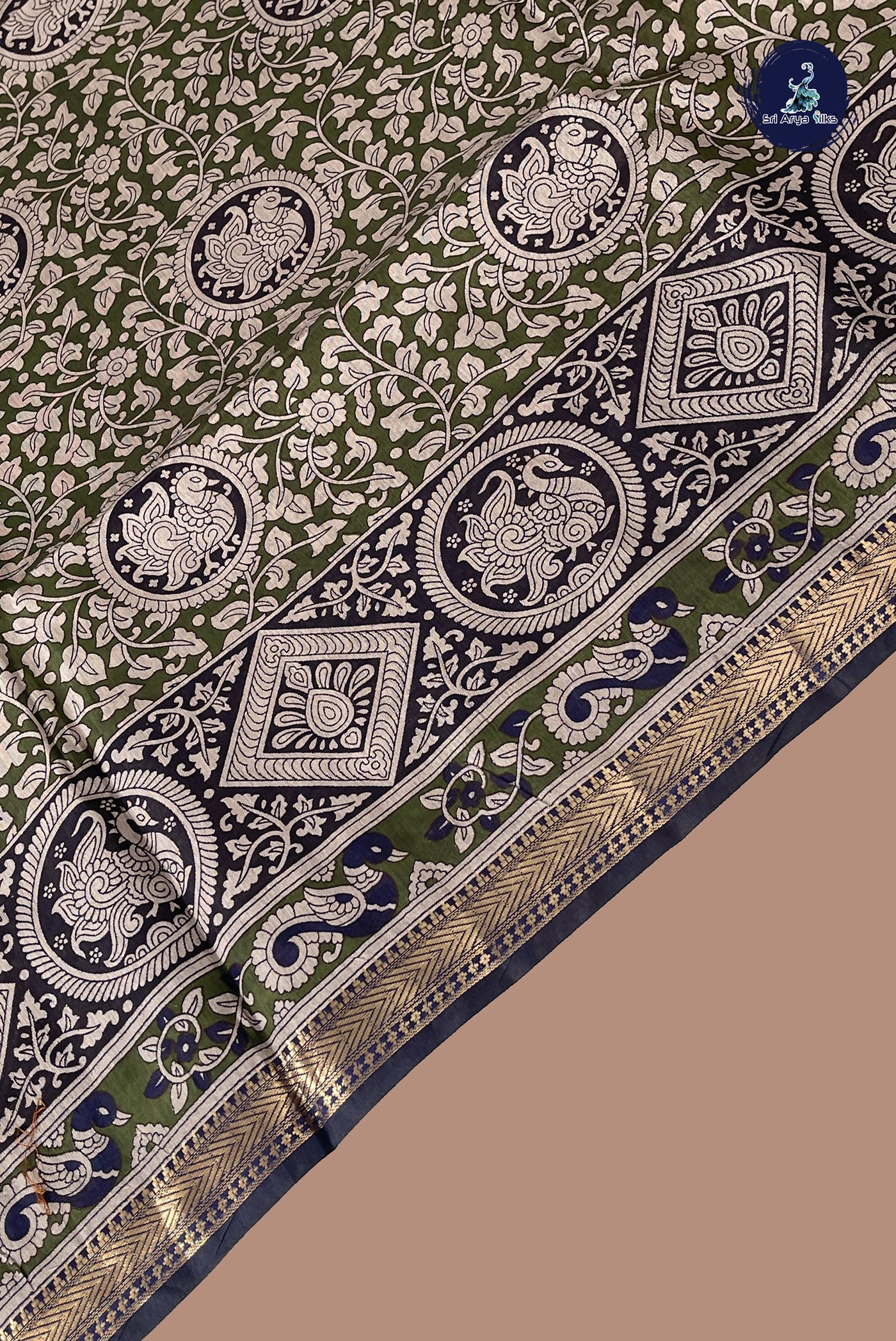 Green Chanderi Silk Cotton Saree With Printed Pattern