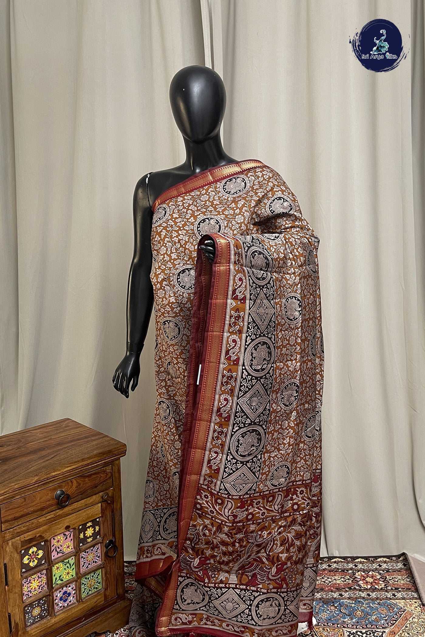 Mustard Yellow Chanderi Silk Cotton Saree With Printed Pattern