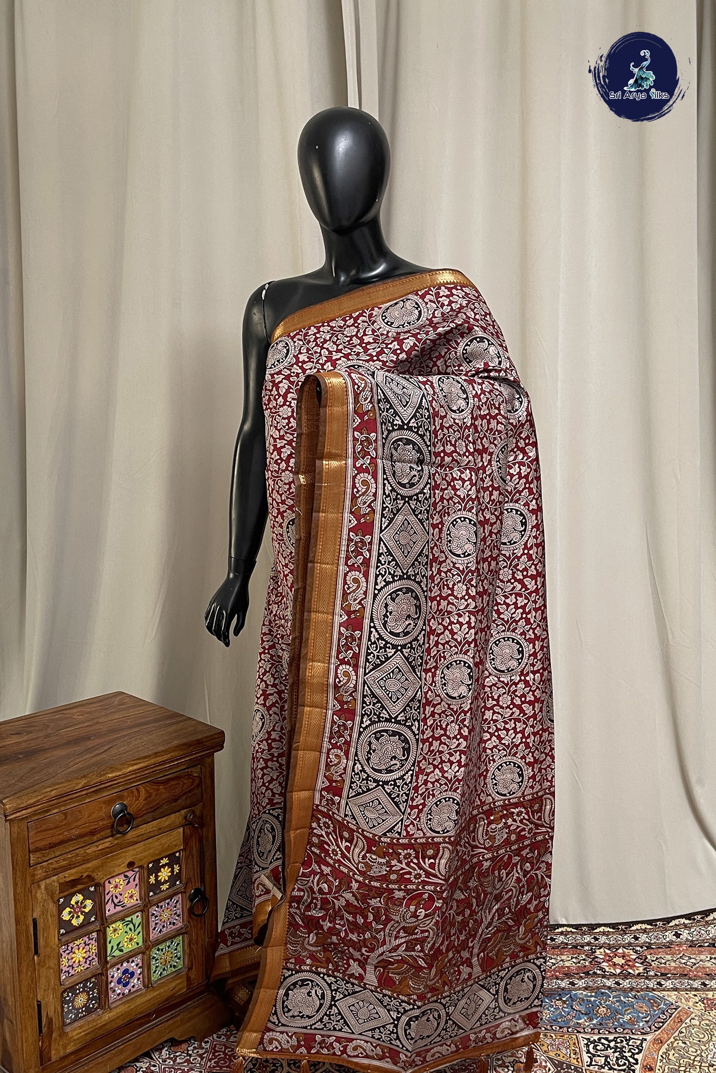 Maroon Chanderi Silk Cotton Saree With Printed Pattern