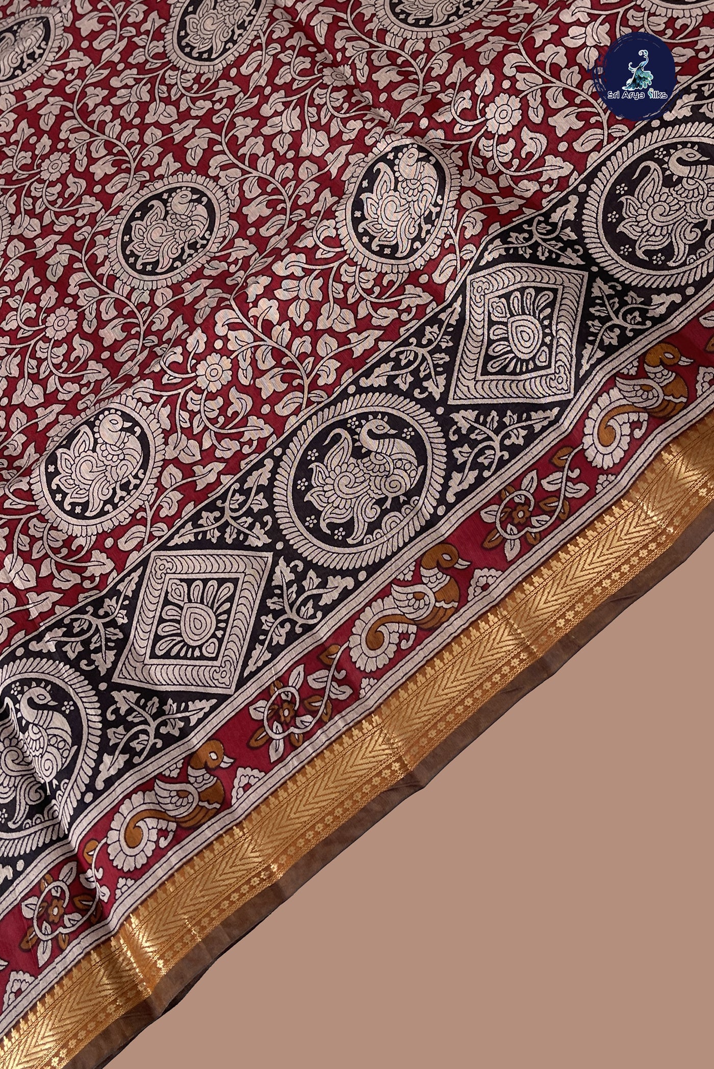 Maroon Chanderi Silk Cotton Saree With Printed Pattern