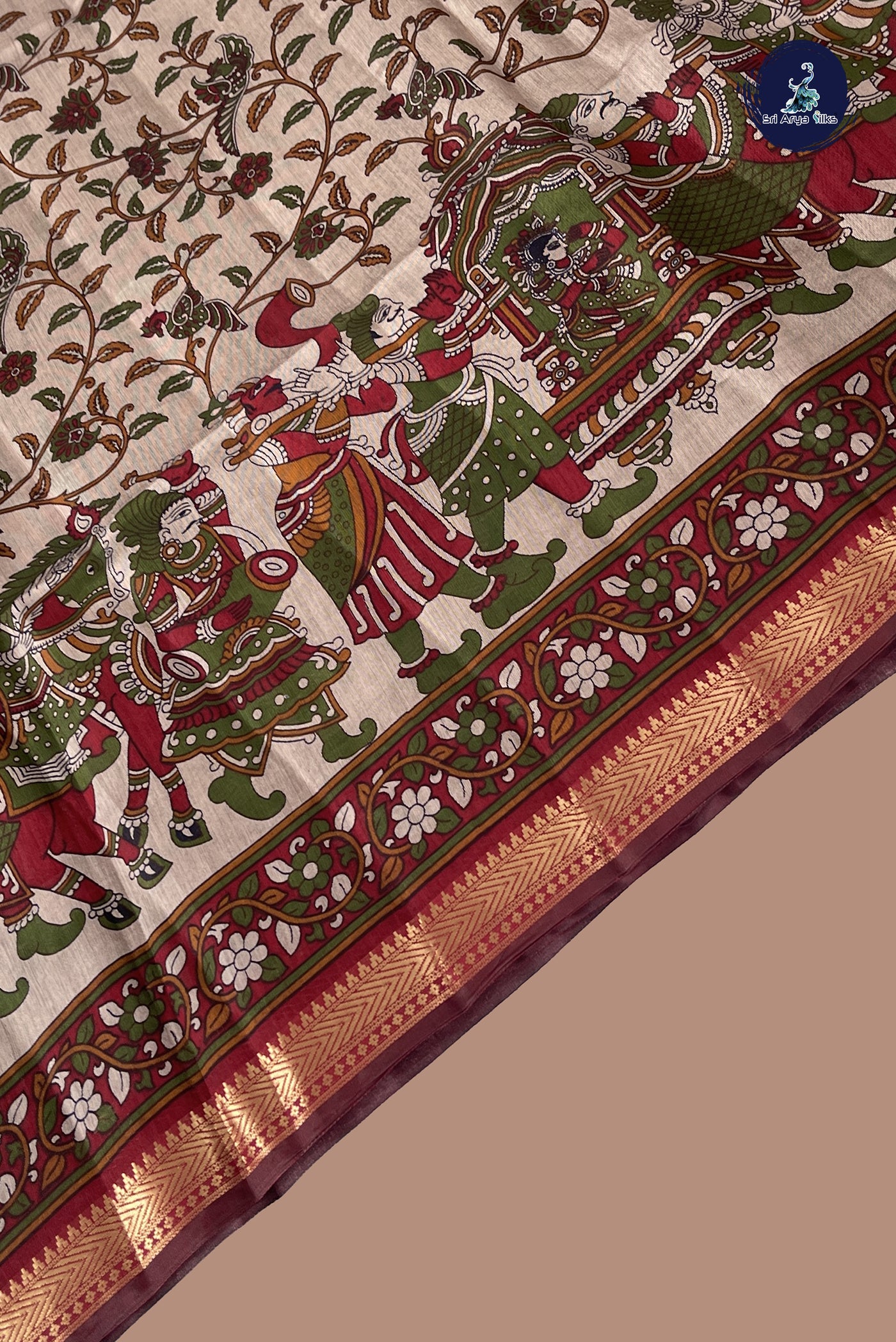 Ivory Chanderi Silk Cotton Saree With Printed Pattern