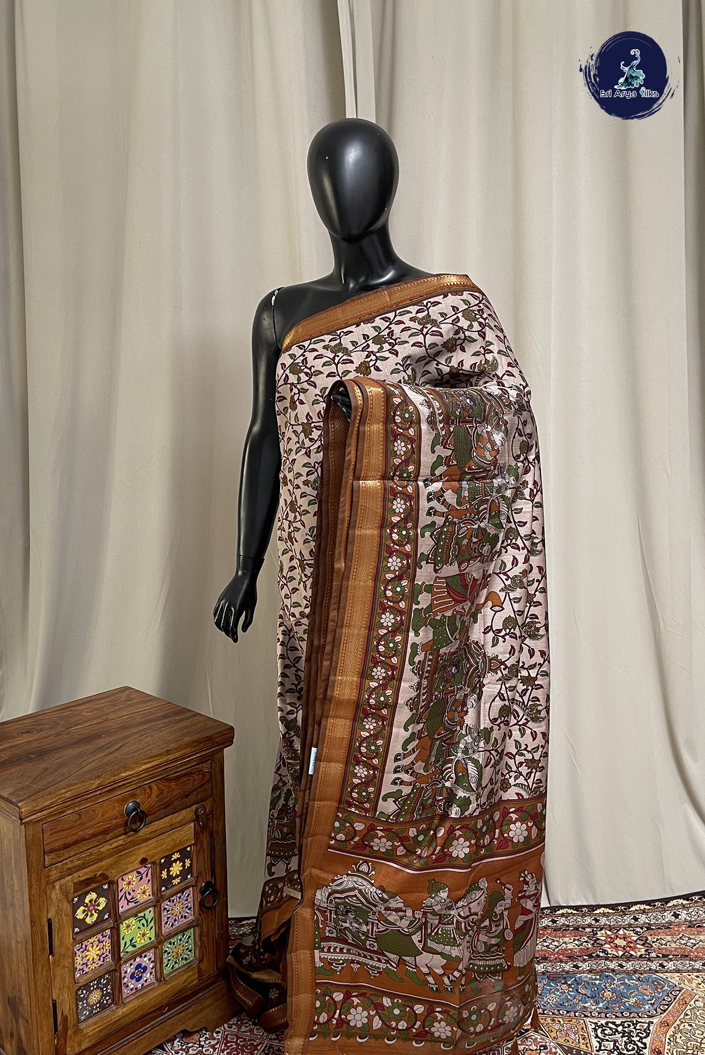 Ivory Chanderi Silk Cotton Saree With Printed Pattern