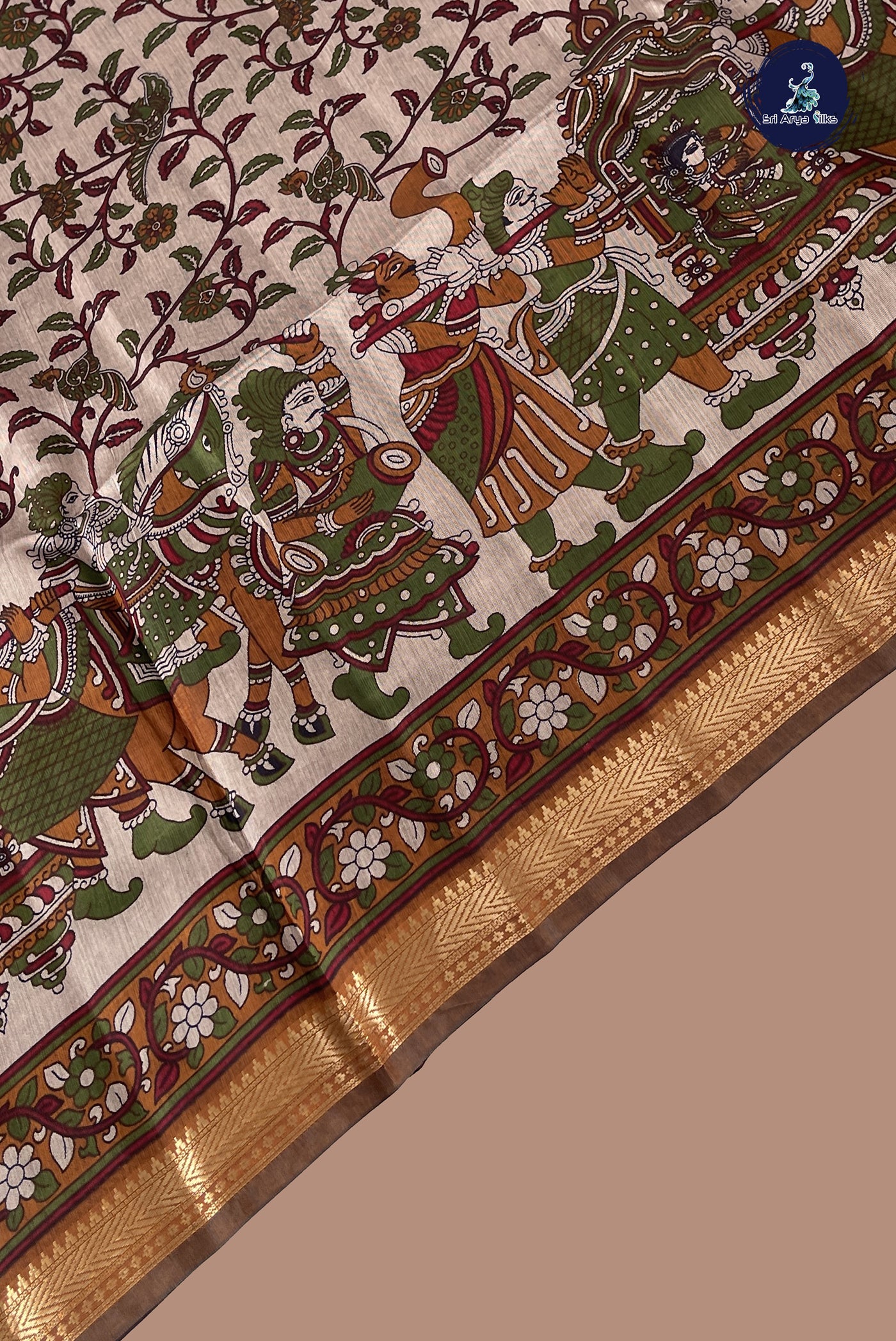 Ivory Chanderi Silk Cotton Saree With Printed Pattern