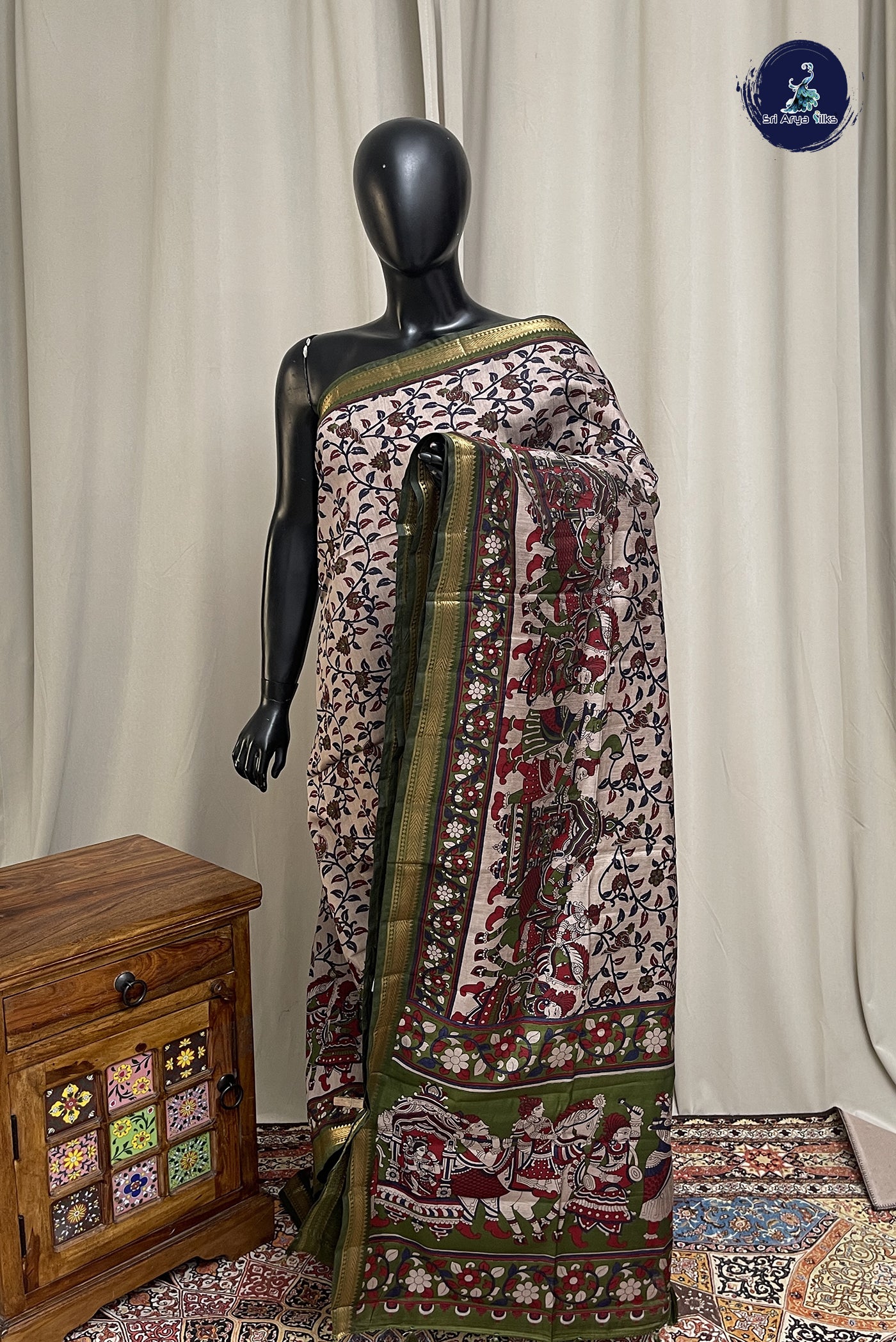 Ivory Chanderi Silk Cotton Saree With Printed Pattern