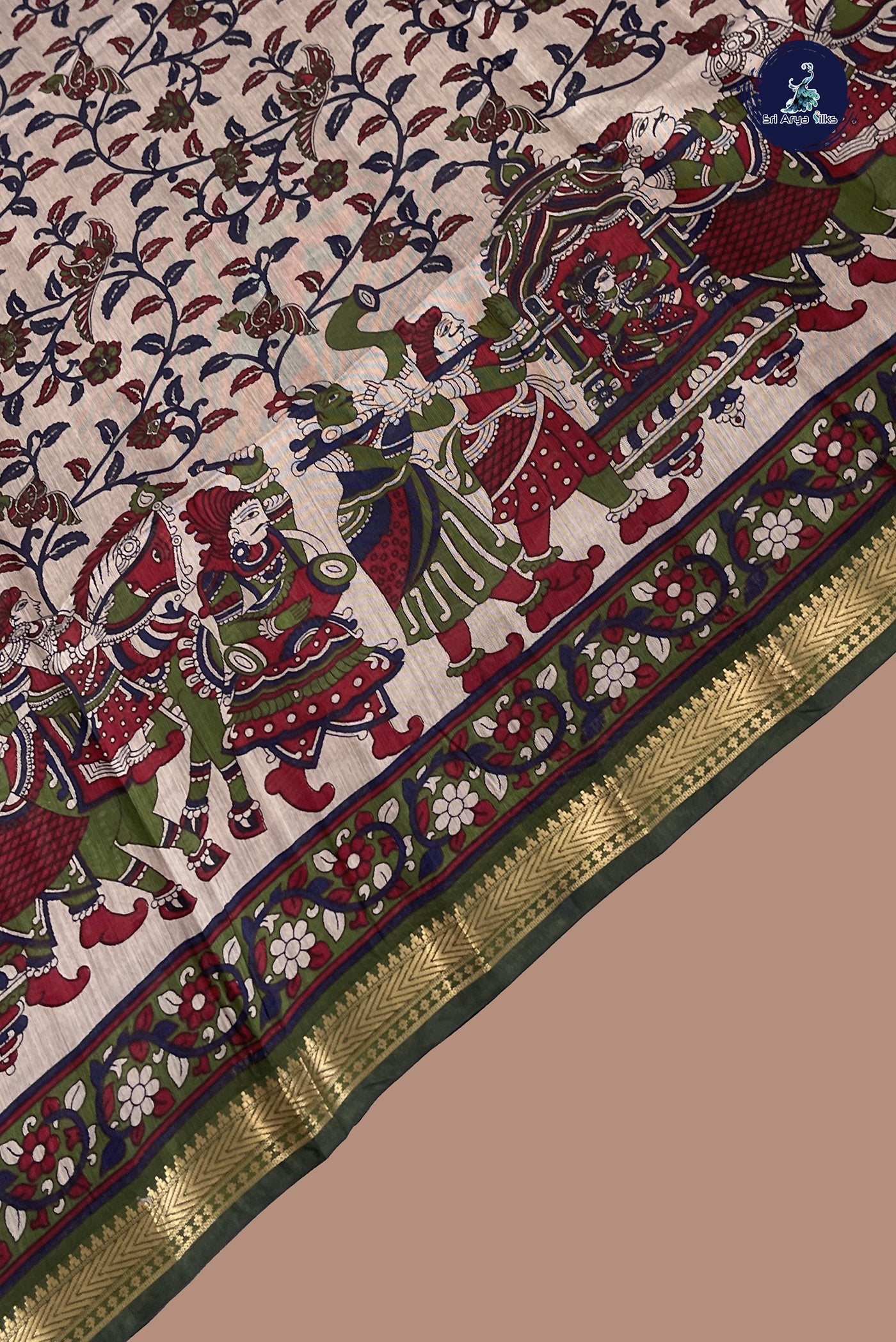 Ivory Chanderi Silk Cotton Saree With Printed Pattern