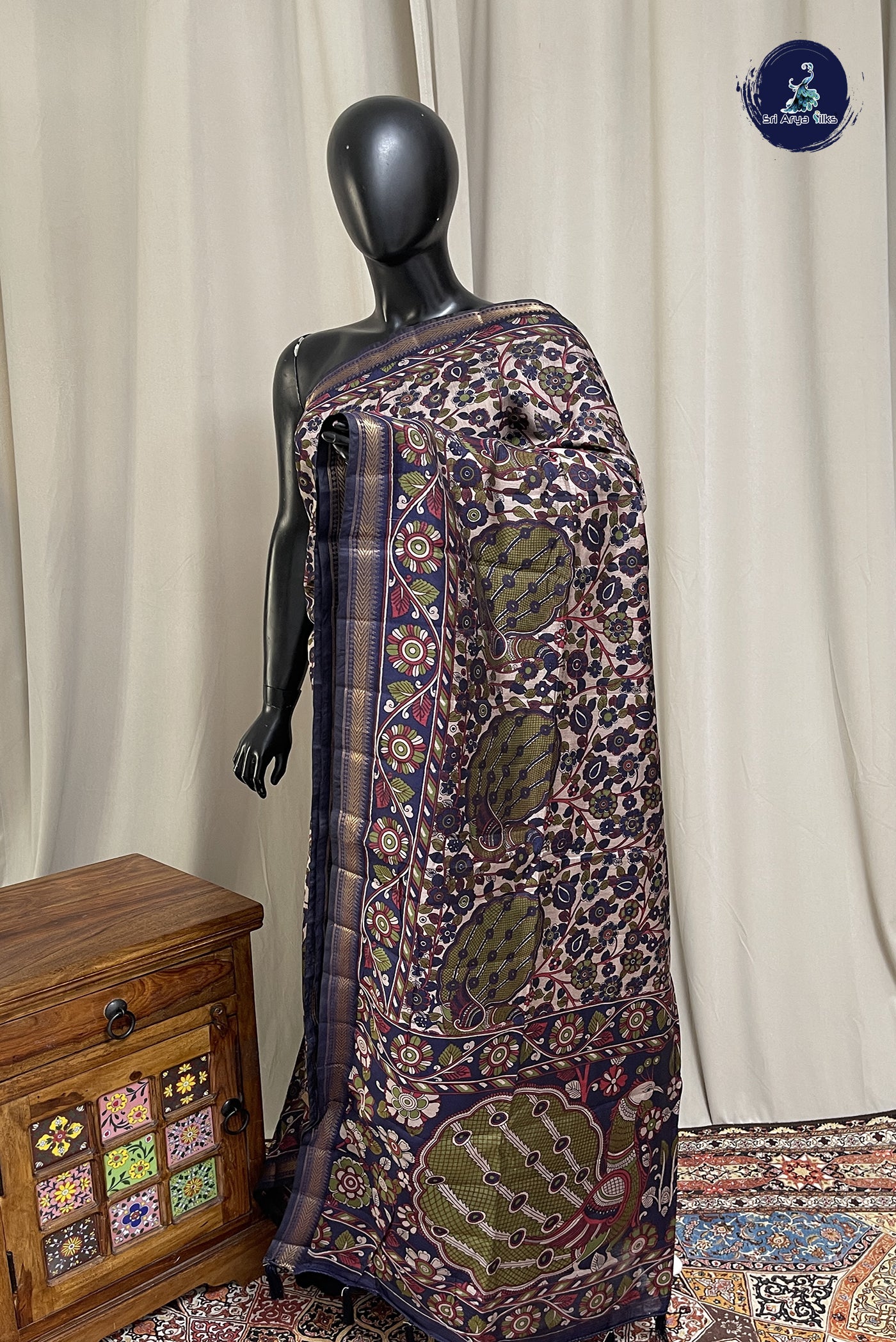 Ivory Chanderi Silk Cotton Saree With Printed Pattern