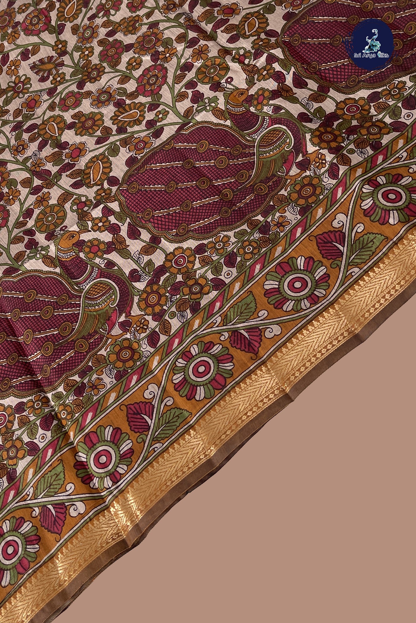 Ivory Chanderi Silk Cotton Saree With Printed Pattern