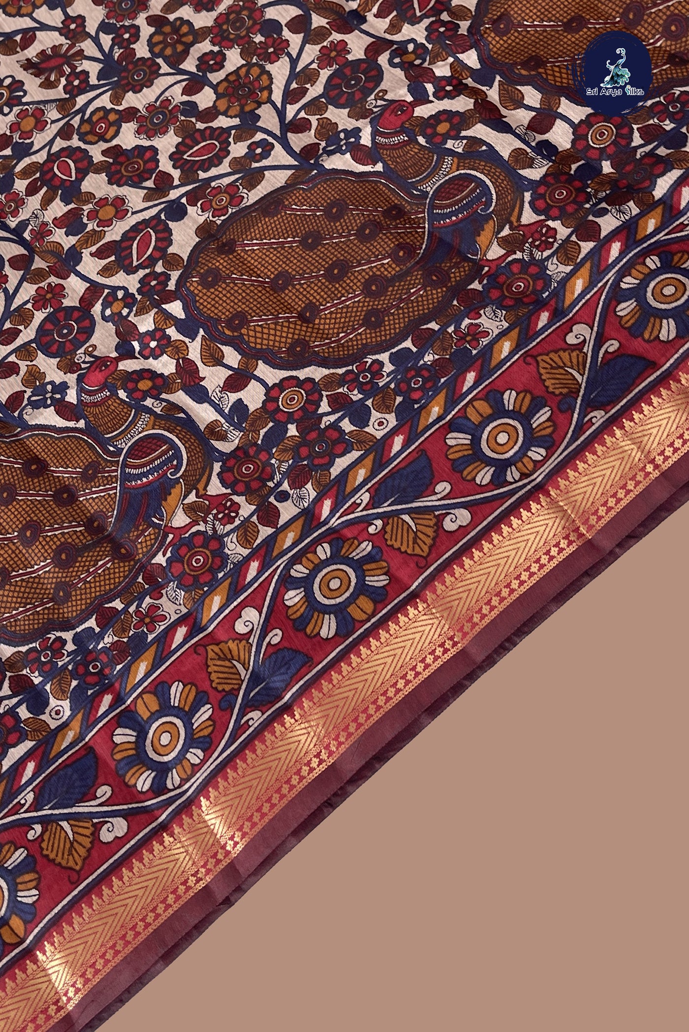 Ivory Chanderi Silk Cotton Saree With Printed Pattern