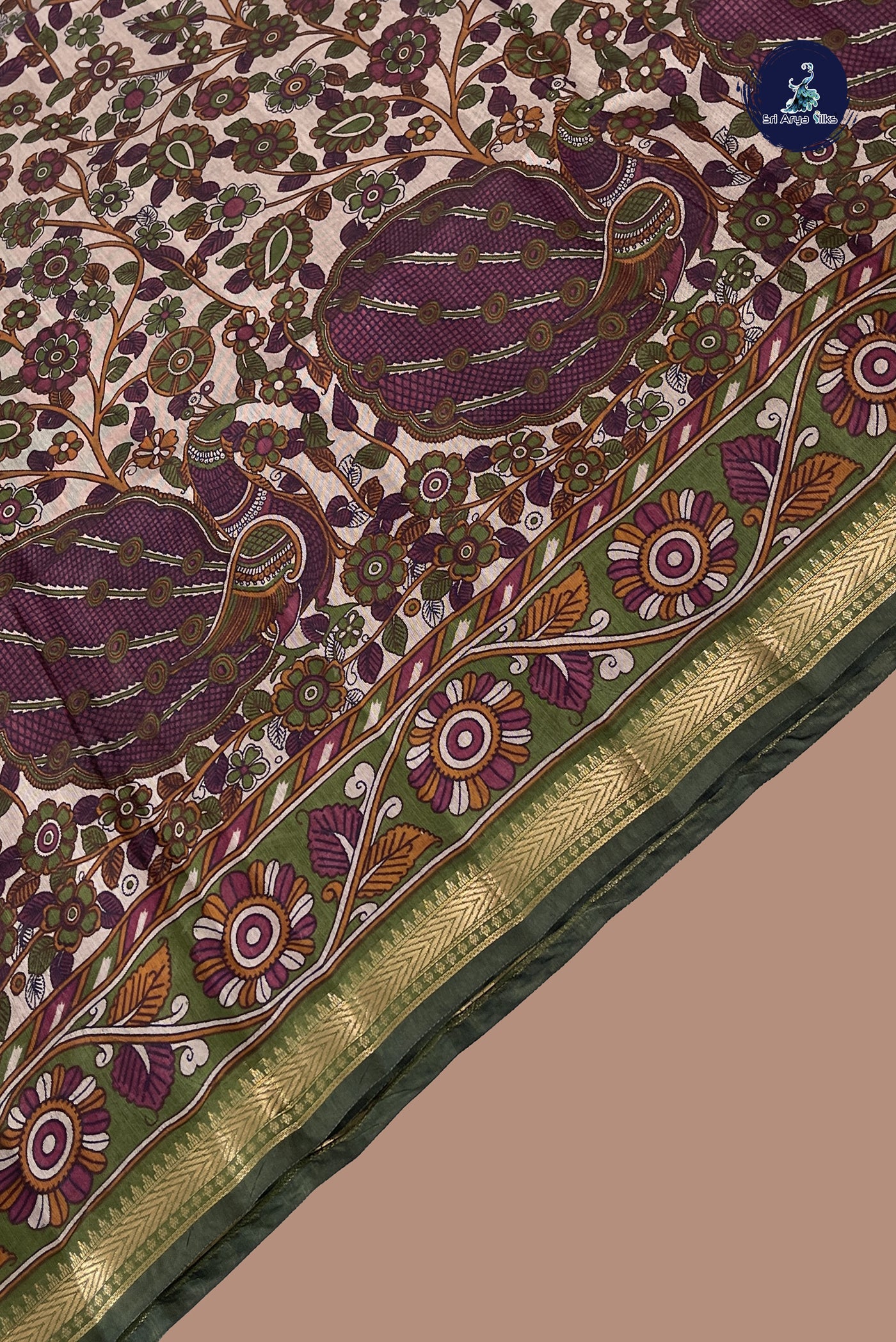 Ivory Chanderi Silk Cotton Saree With Printed Pattern