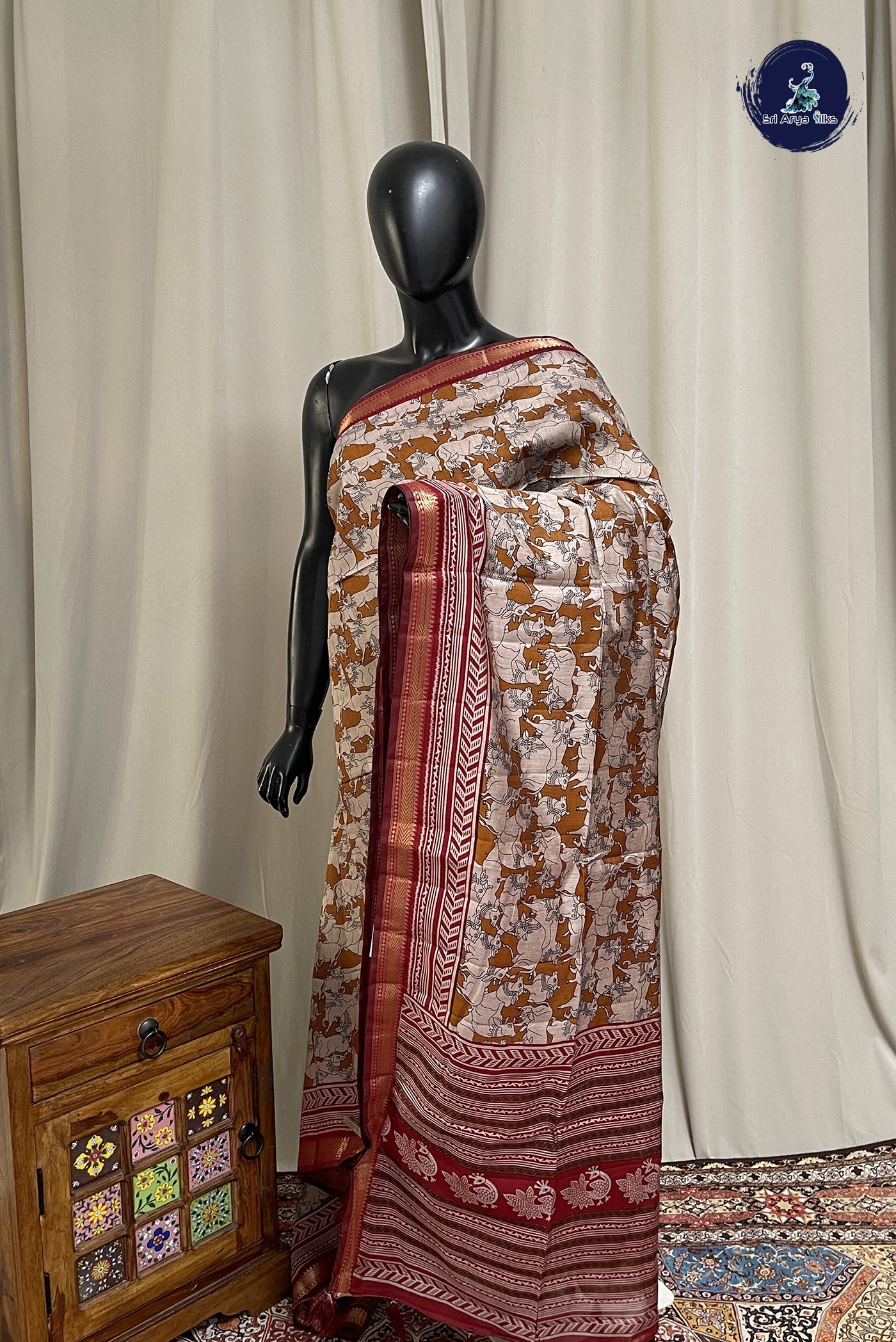 Mustard Yellow Chanderi Silk Cotton Saree With Printed Pattern