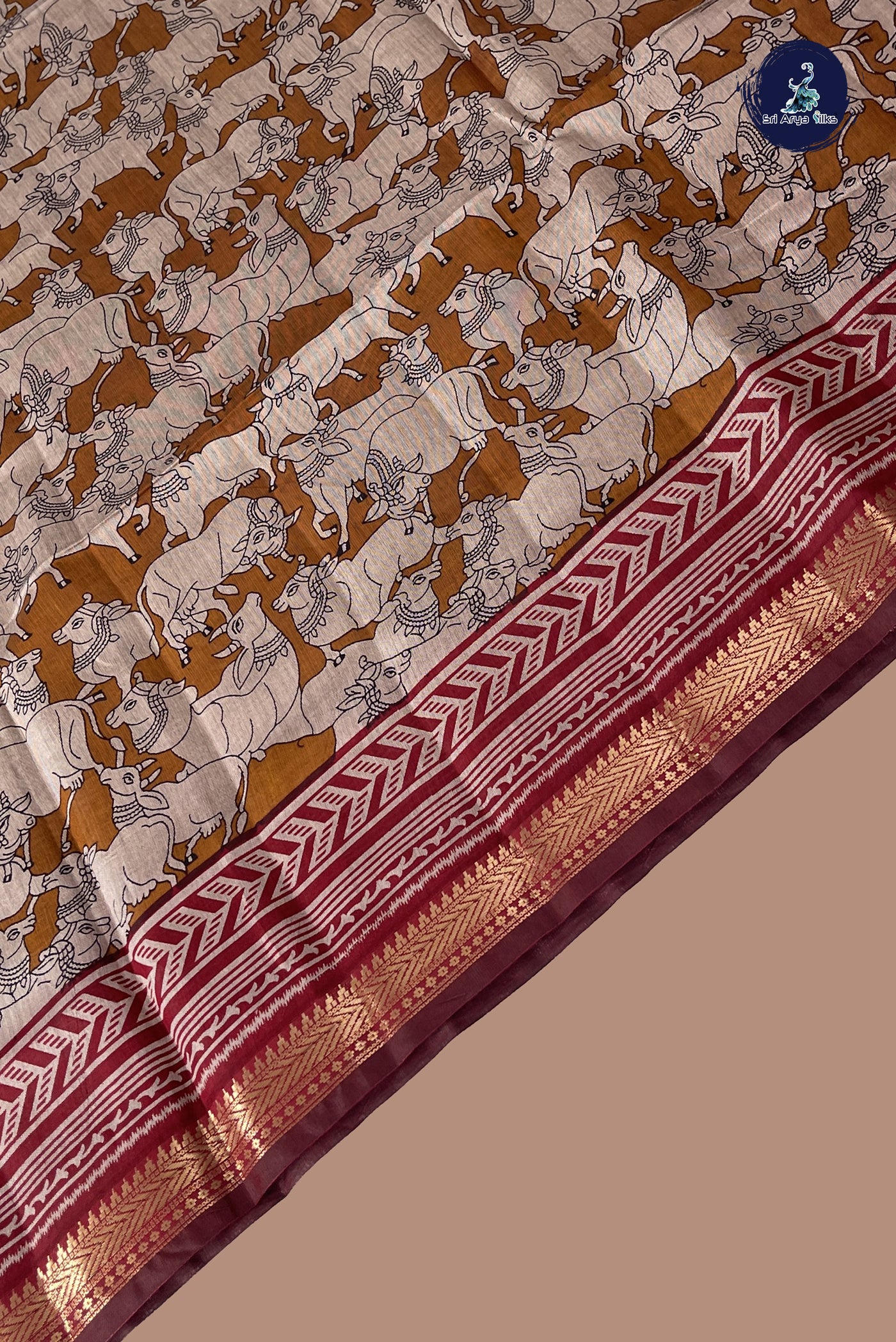 Mustard Yellow Chanderi Silk Cotton Saree With Printed Pattern