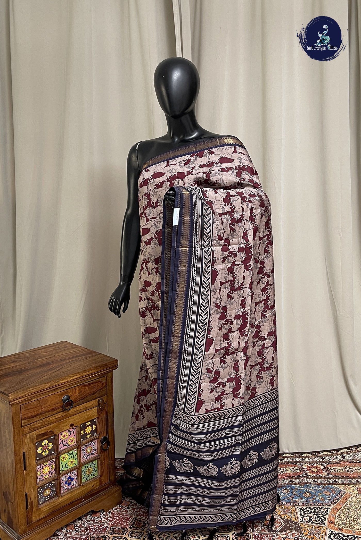 Maroon Chanderi Silk Cotton Saree With Printed Pattern
