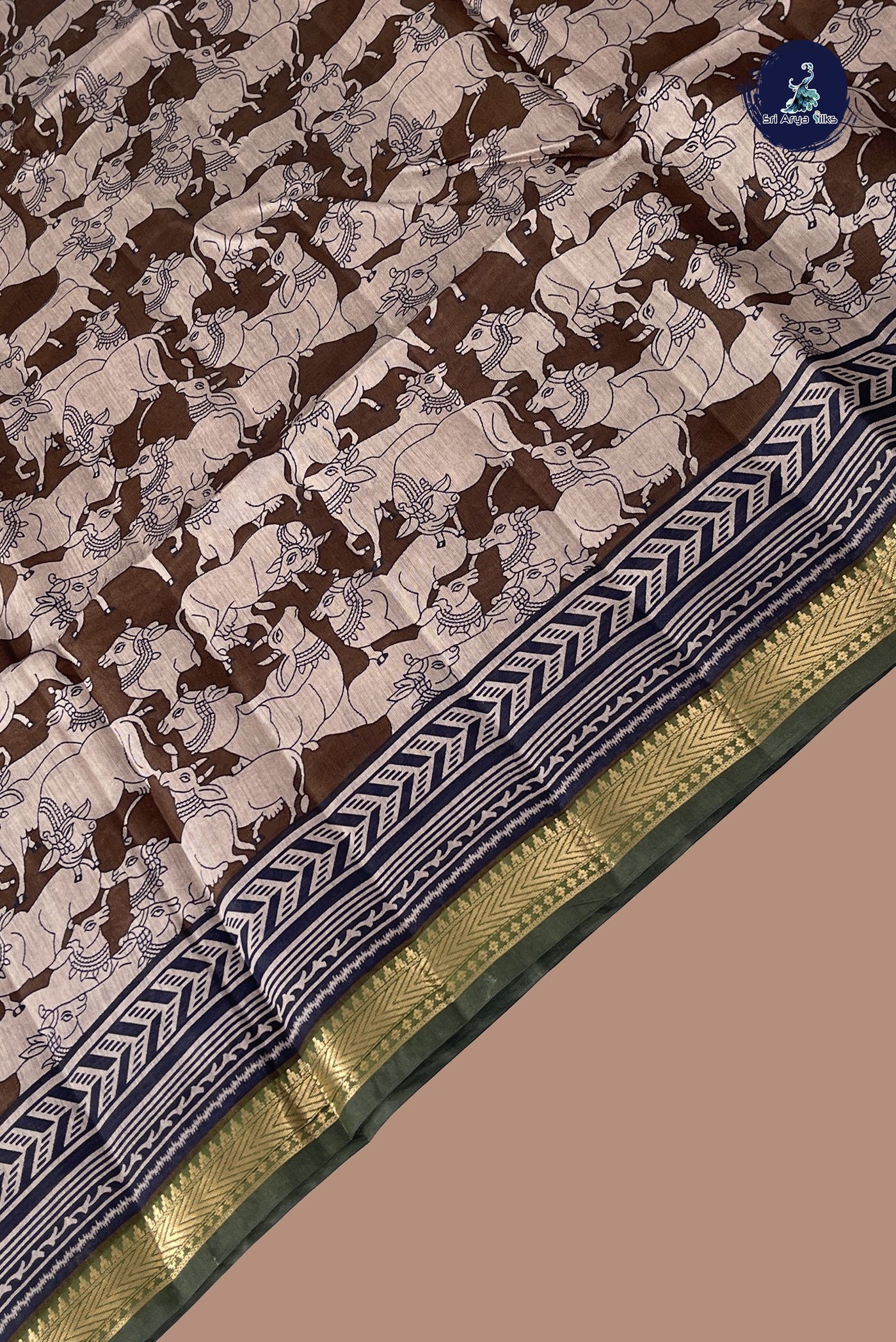 Dual Tone Brown Chanderi Silk Cotton Saree With Printed Pattern