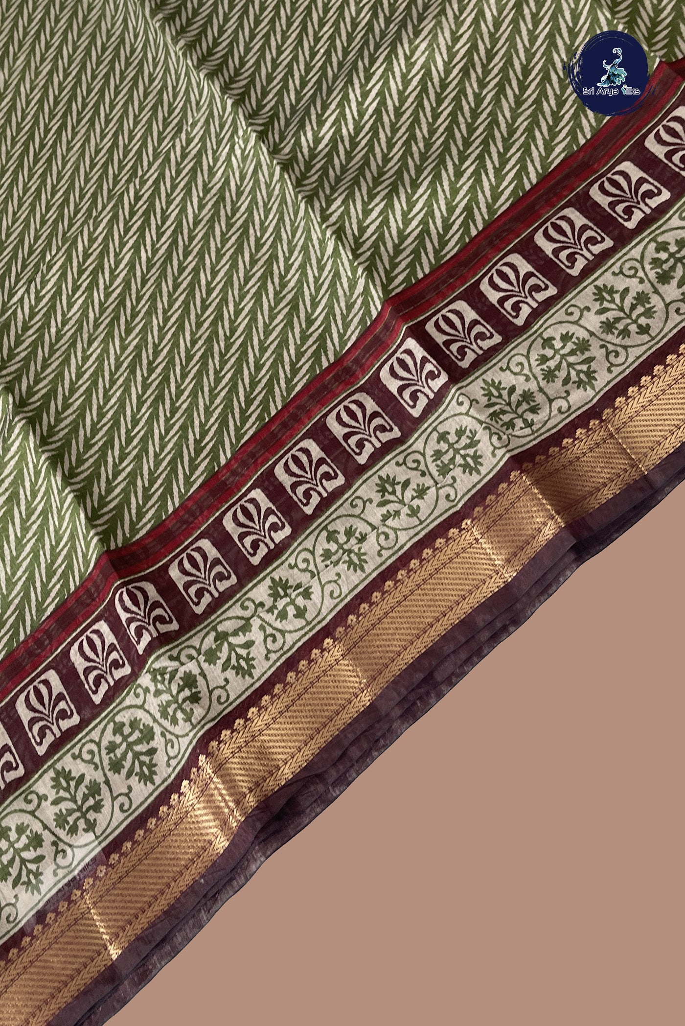 Green Chanderi Silk Cotton Saree With Printed Pattern