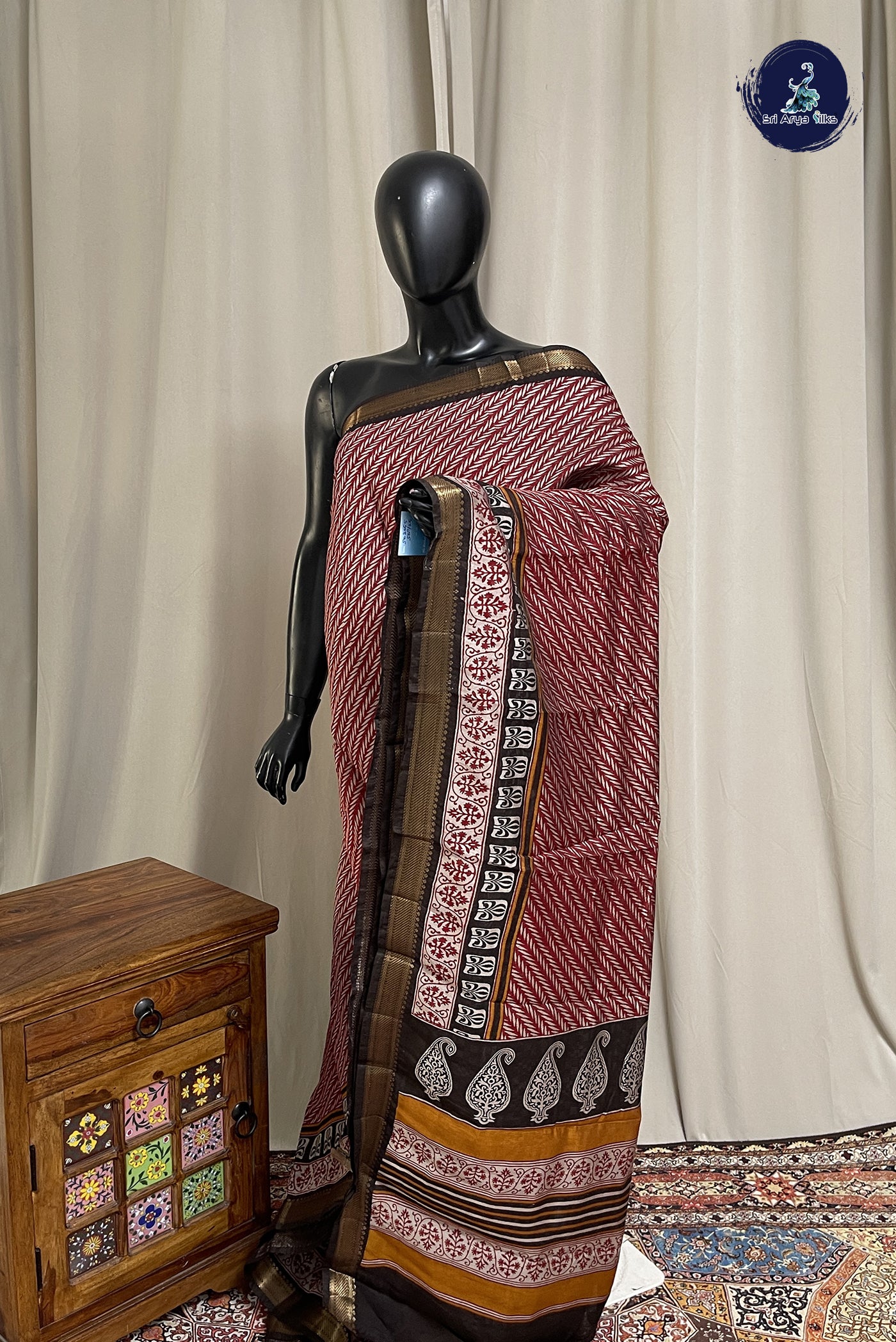Maroon Chanderi Silk Cotton Saree With Printed Pattern