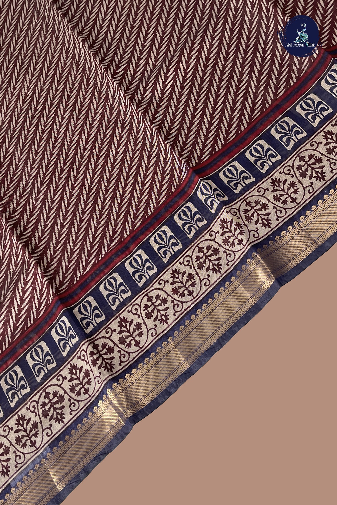 Brown Chanderi Silk Cotton Saree With Printed Pattern