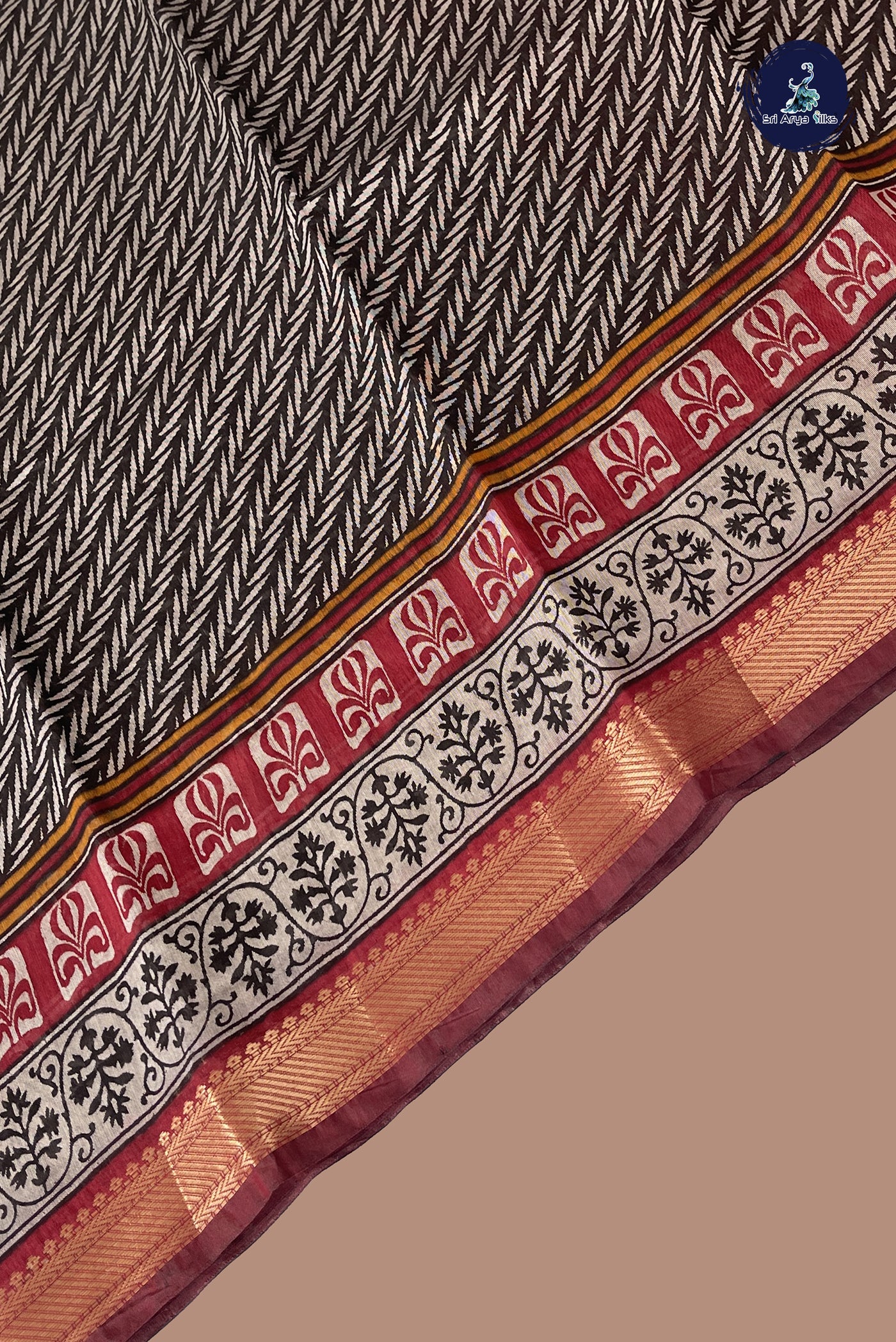 Black Chanderi Silk Cotton Saree With Printed Pattern