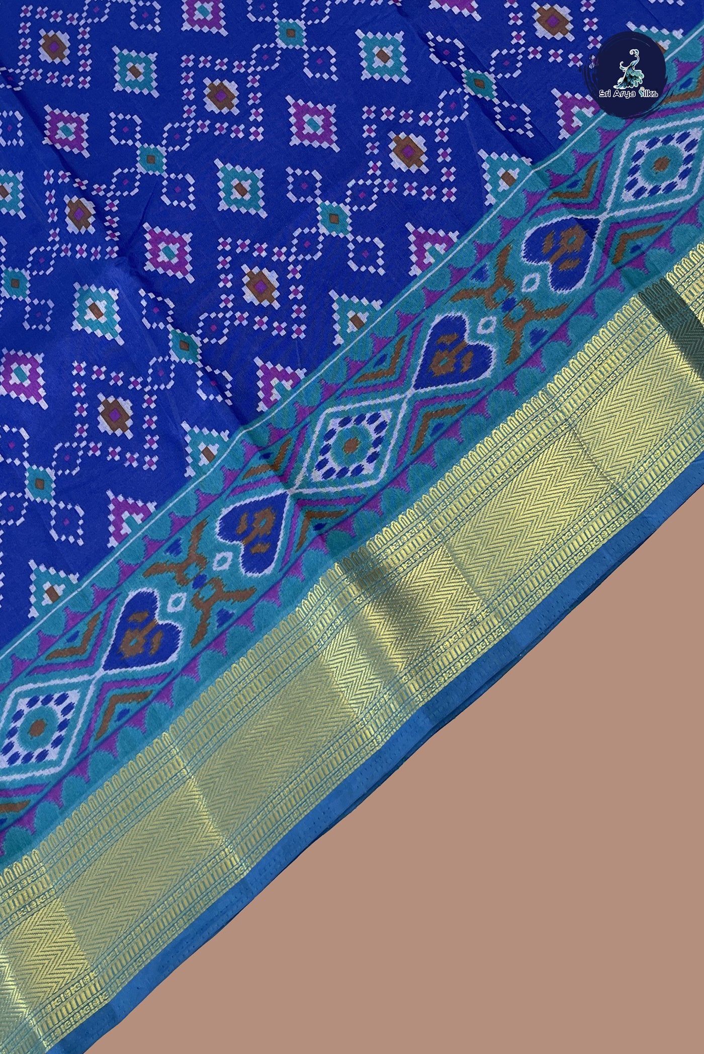 Ink Blue Semi Pattola Saree With Patola Pattern