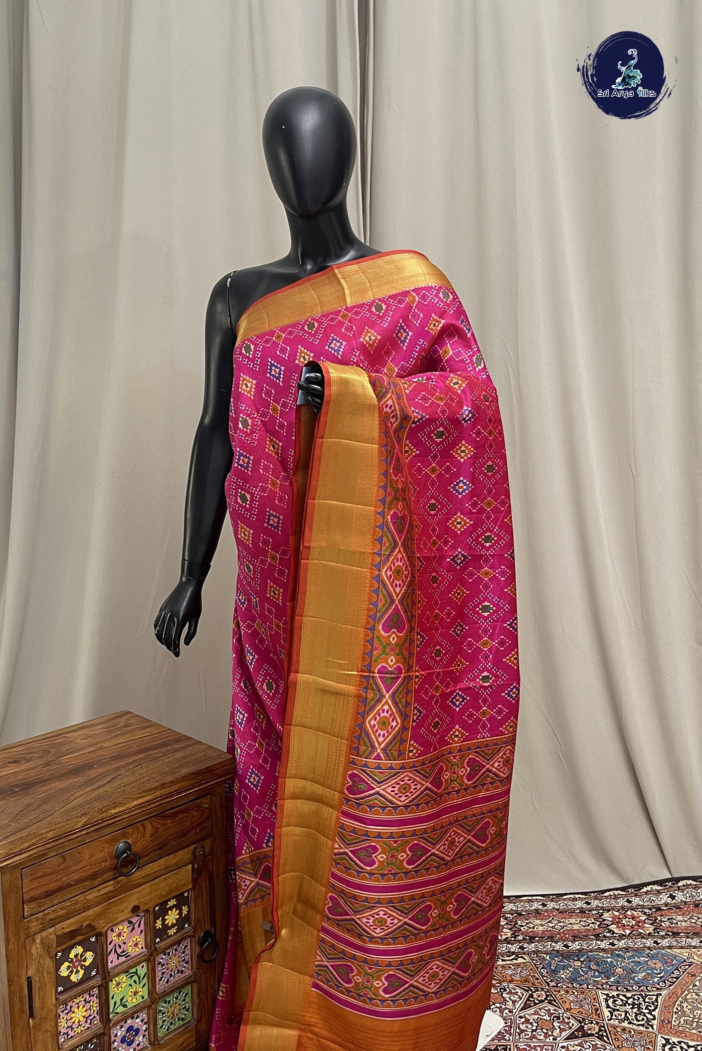 Pink Semi Pattola Saree With Patola Pattern