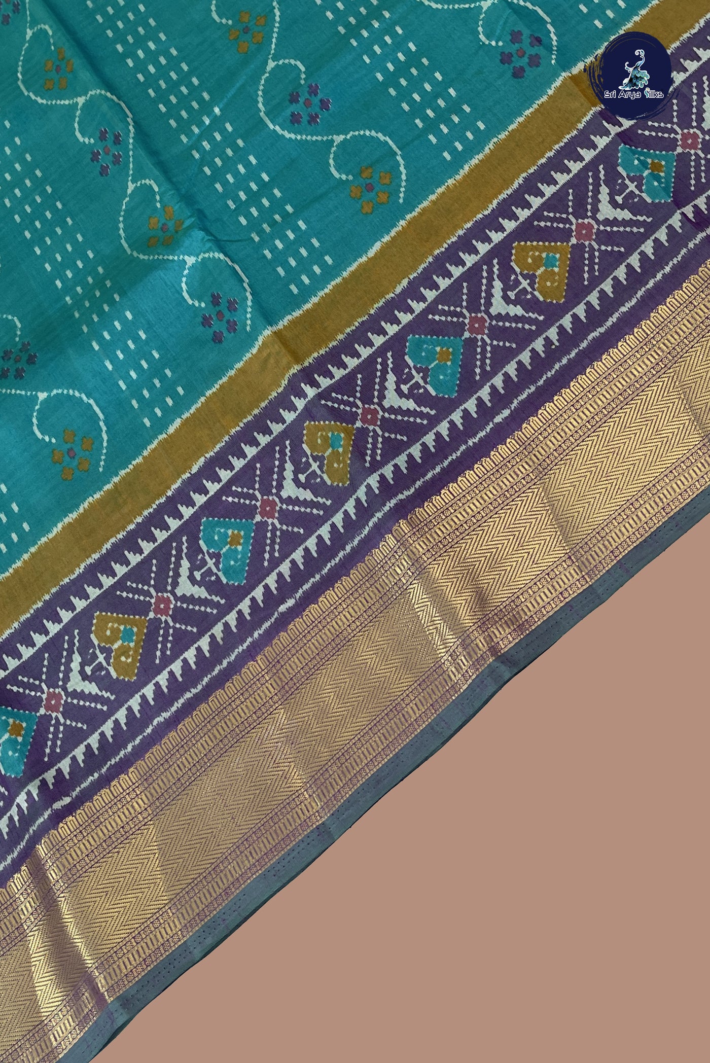 Teal Semi Pattola Saree With Patola Pattern