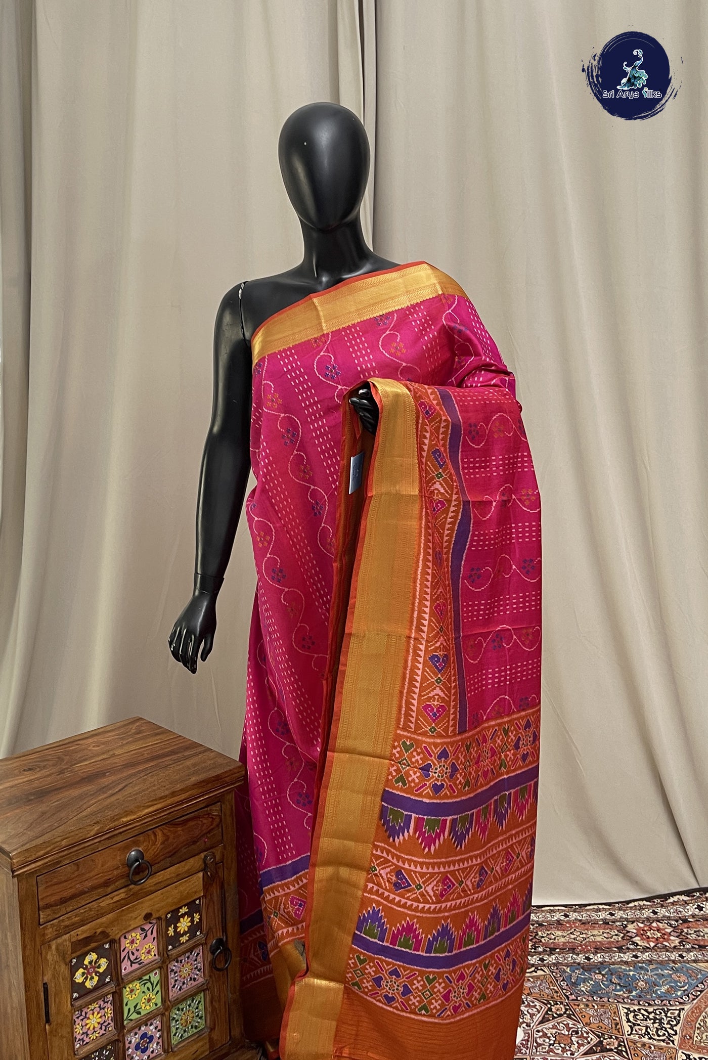 Pink Semi Pattola Saree With Patola Pattern