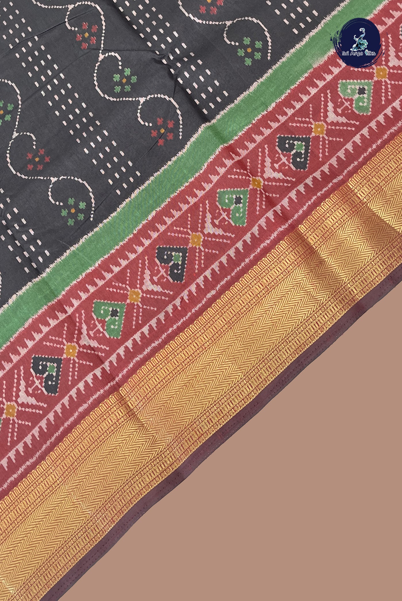 Black Semi Pattola Saree With Patola Pattern